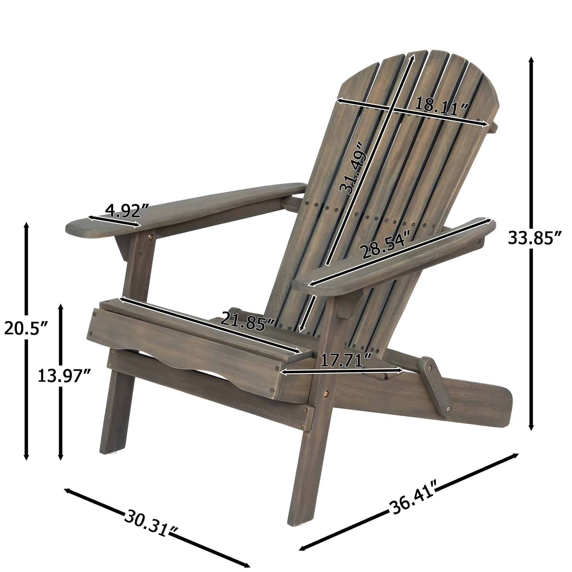 Acacia Wood Adirondack Chair – Gray – view 4
