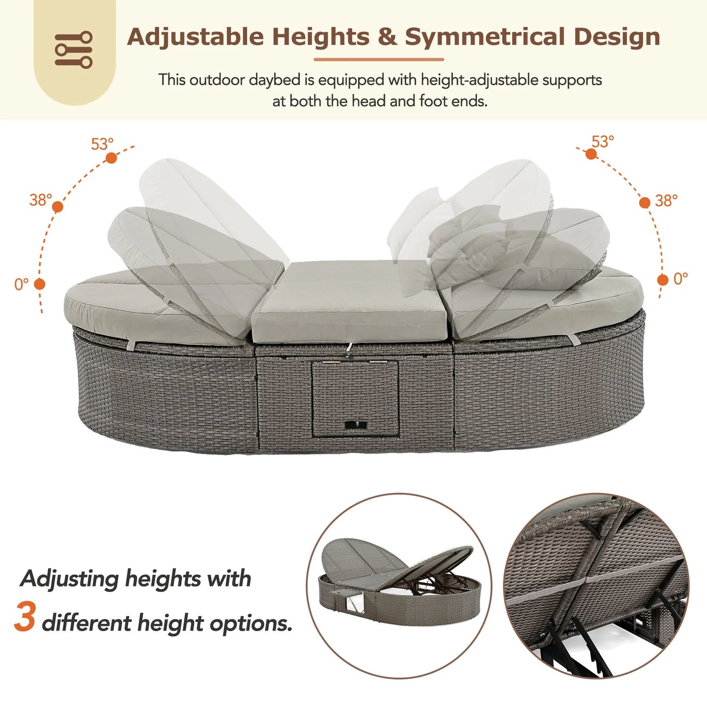 2-Person Rattan Outdoor Daybed with Adjustable Backrests – Gray – view 4