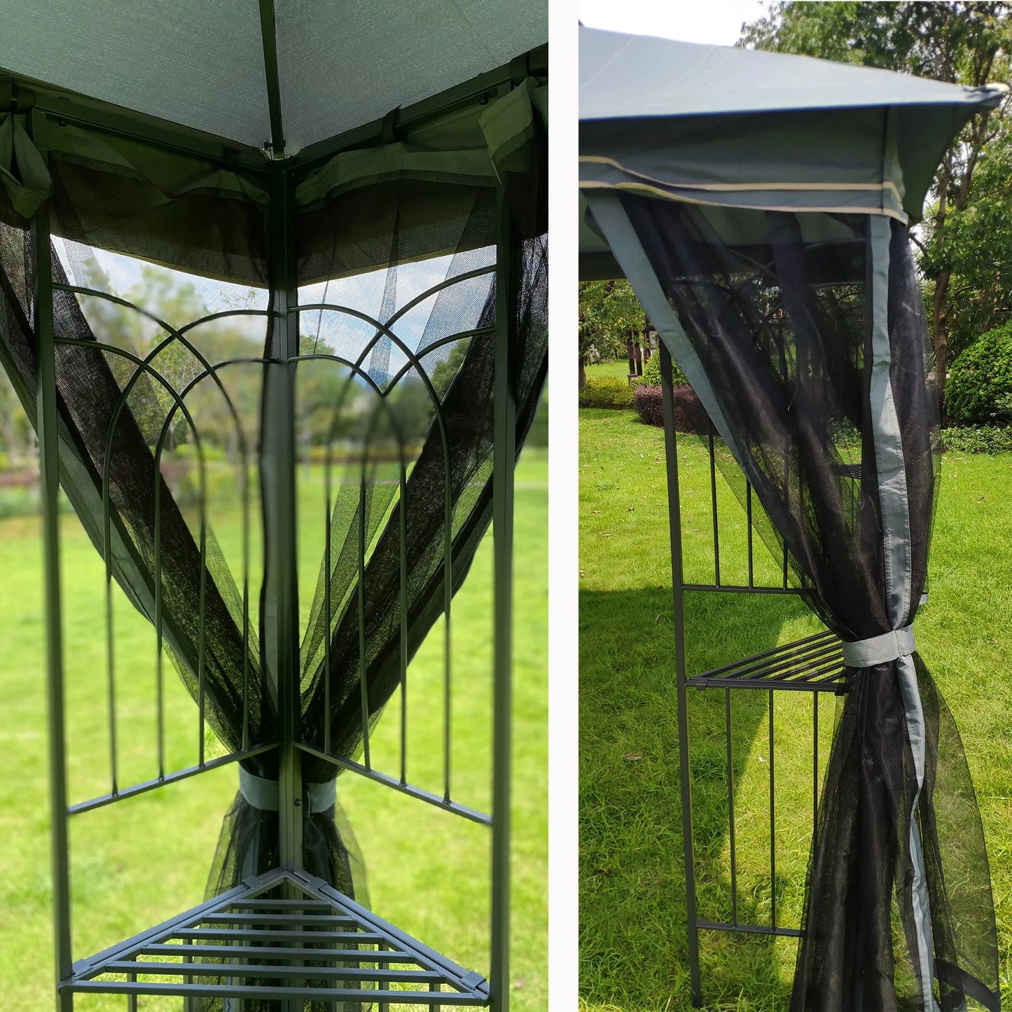 13 × 10-Foot Double-Roof Patio Gazebo with Mosquito Netting – Gray – view 4