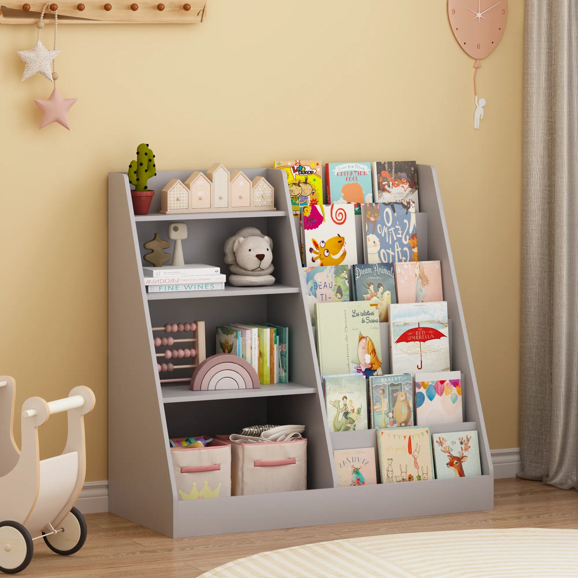 4-Tier Kids Bookshelf and Toy Storage Organizer – Gray – view 4