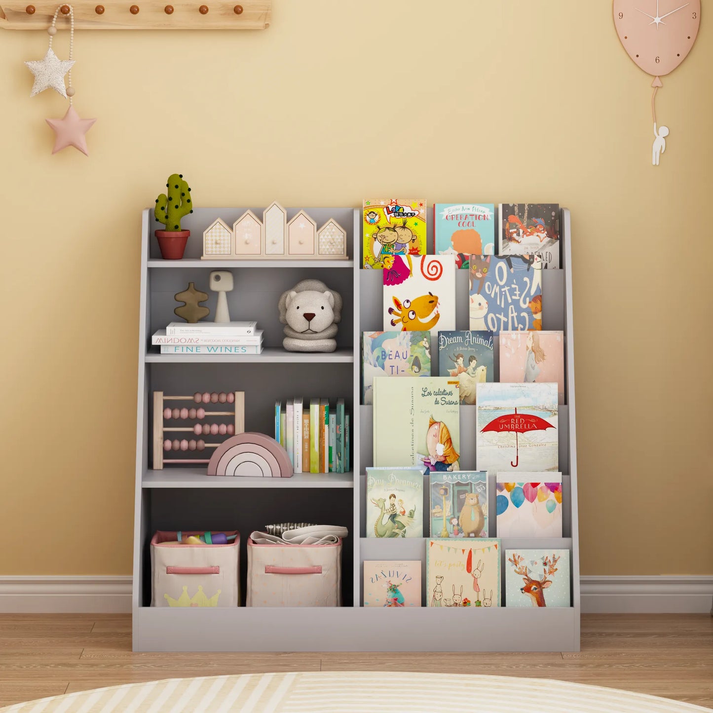 4-Tier Kids Bookshelf and Toy Storage Organizer – Gray – view 5