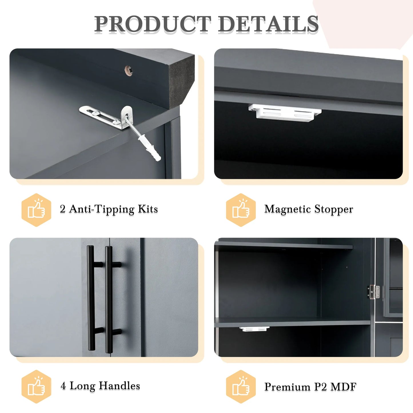 70.9-Inch Freestanding Kitchen Pantry Cabinet with Pull-Out Trays – Gray – view 6