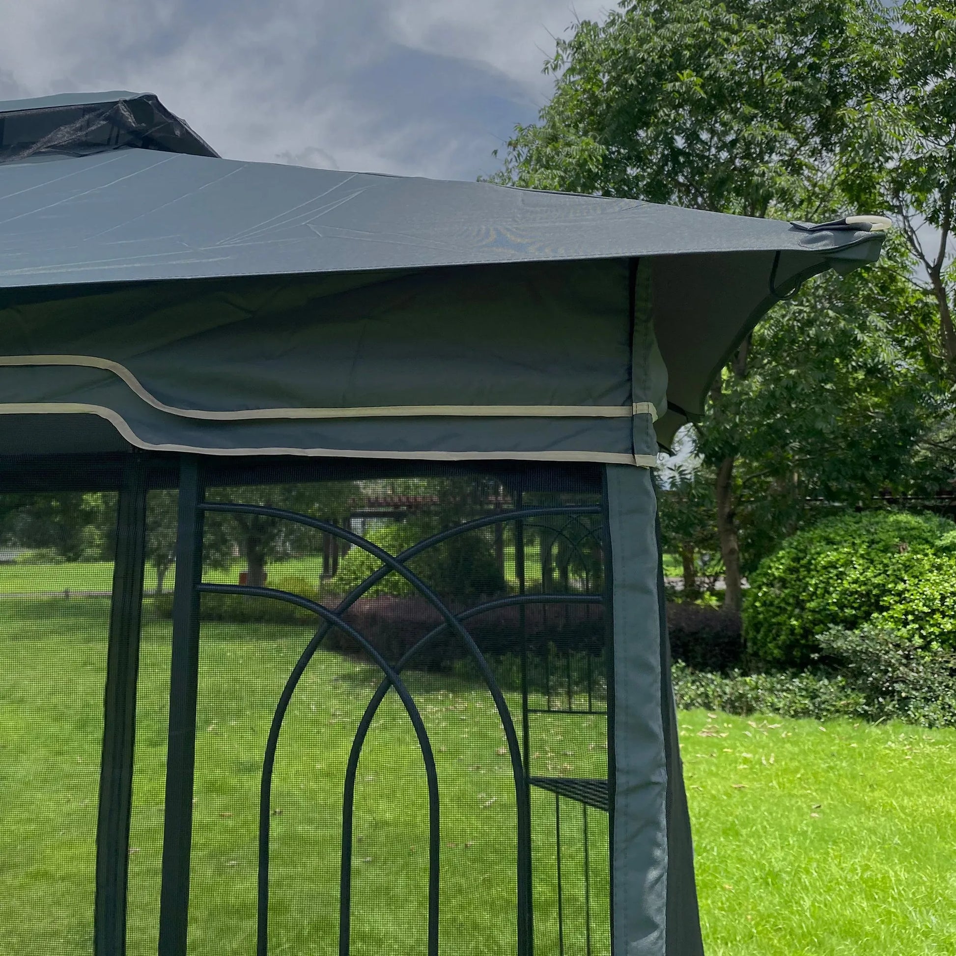 13 × 10-Foot Double-Roof Patio Gazebo with Mosquito Netting – Gray – view 6