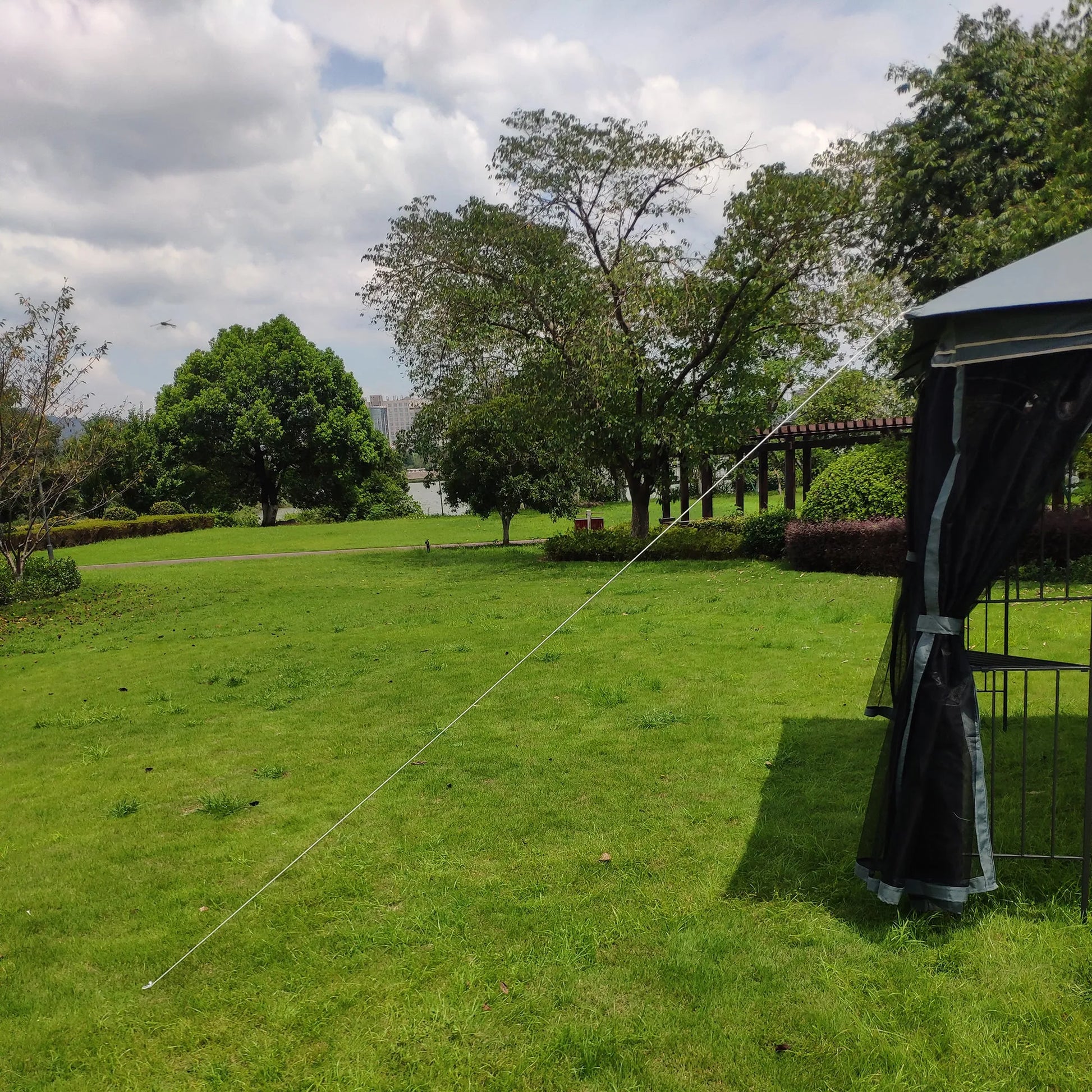 13 × 10-Foot Double-Roof Patio Gazebo with Mosquito Netting – Gray – view 7