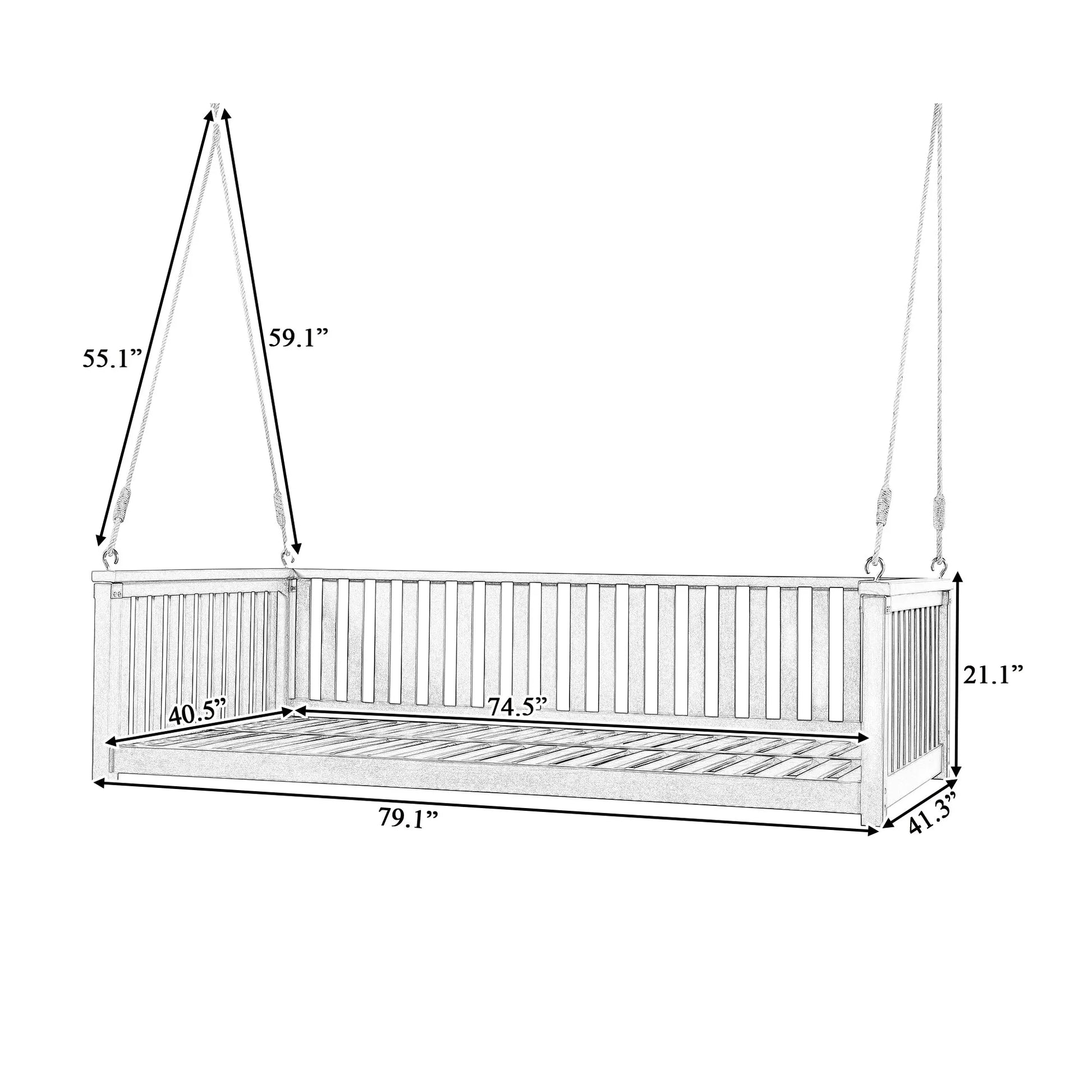 Acacia Wood Twin-Size Porch Swing Bed – Gray – view 7