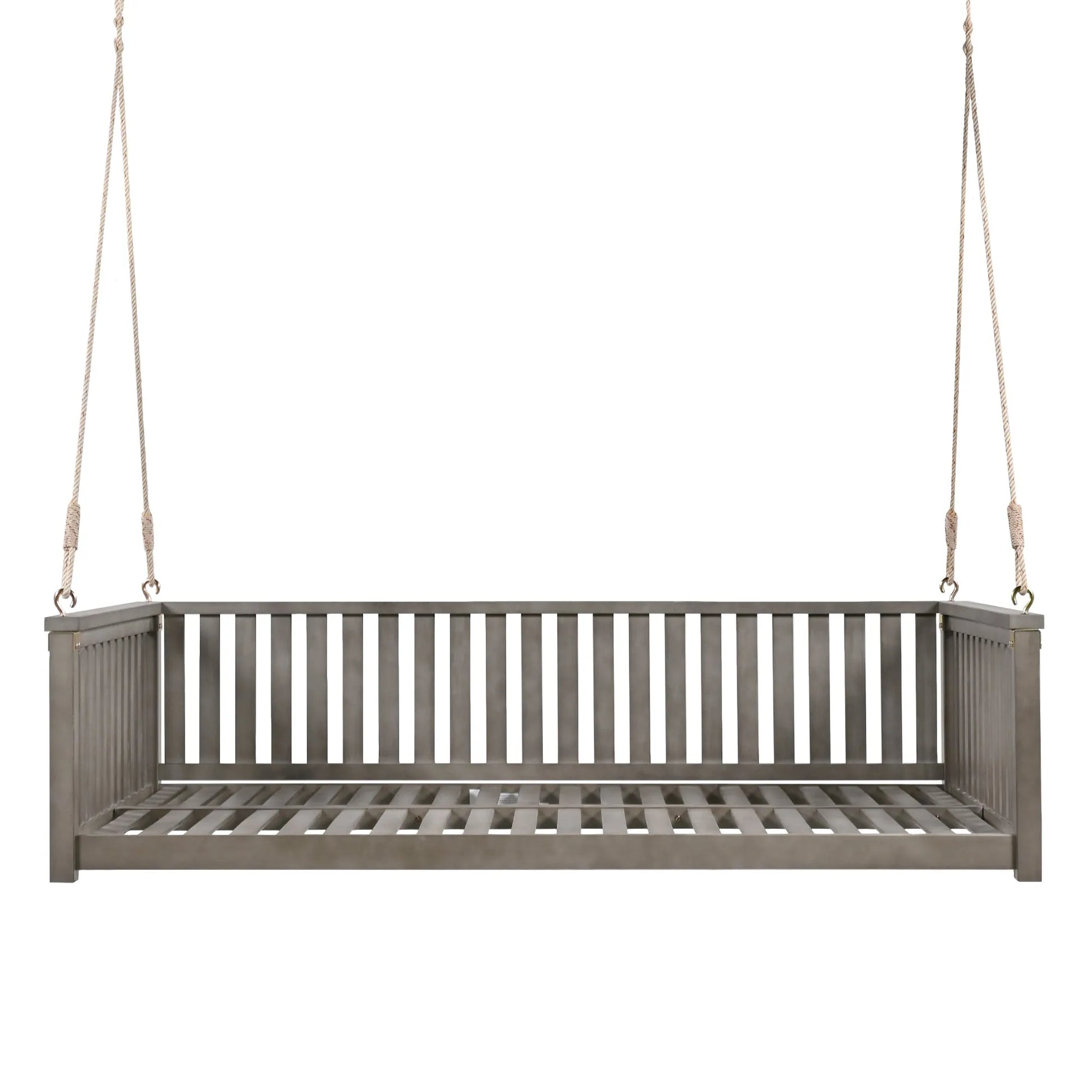 Acacia Wood Twin-Size Porch Swing Bed – Gray – view 8