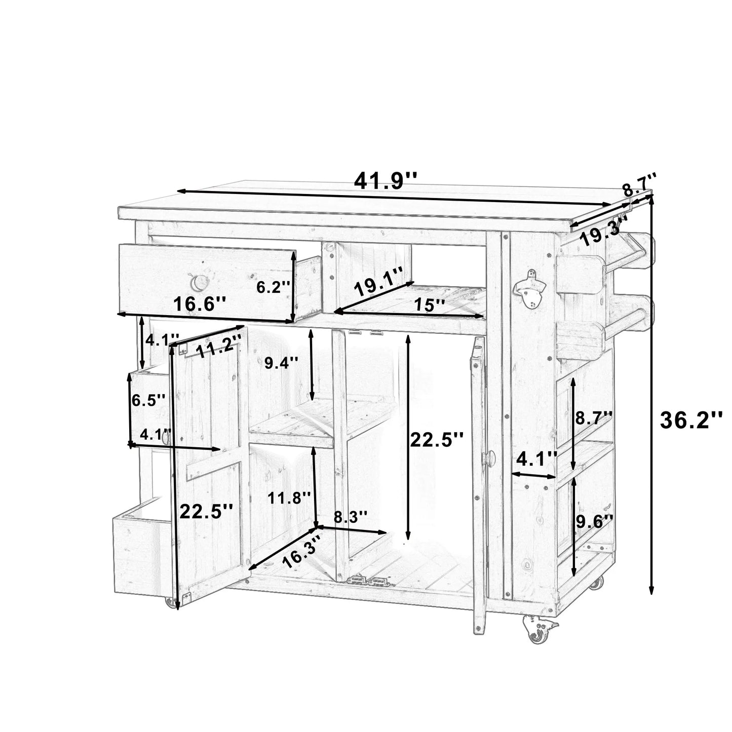 Extendable Outdoor Kitchen Island with Stainless-Steel Top – Gray – view 9