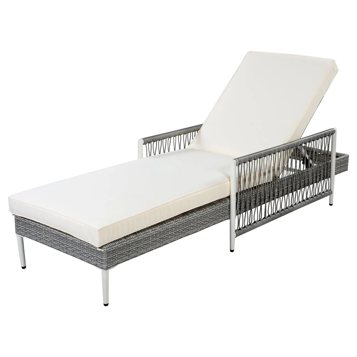 All-Weather PE Rattan Adjustable Chaise Lounge with Cushion – Gray – view 9