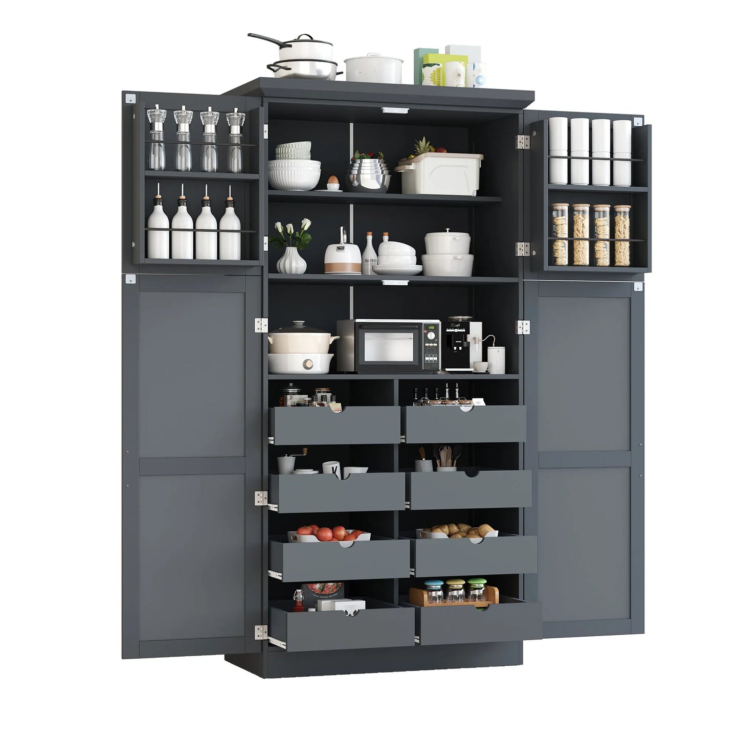70.9-Inch Freestanding Kitchen Pantry Cabinet with Pull-Out Trays – Gray – view 9