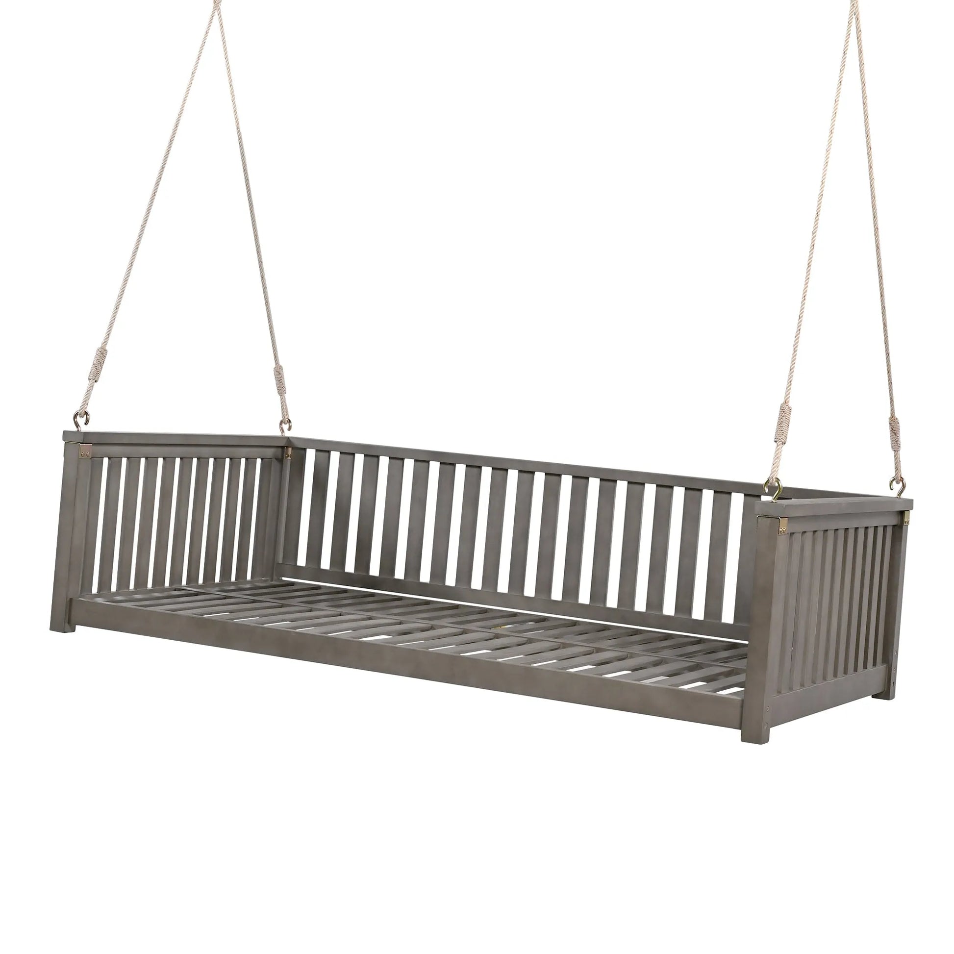 Acacia Wood Twin-Size Porch Swing Bed – Gray – view 9