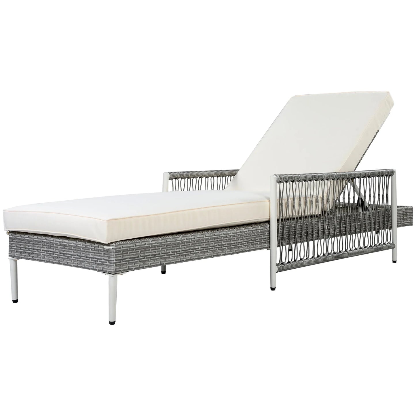 All-Weather PE Rattan Adjustable Chaise Lounge with Cushion – Gray – view 10