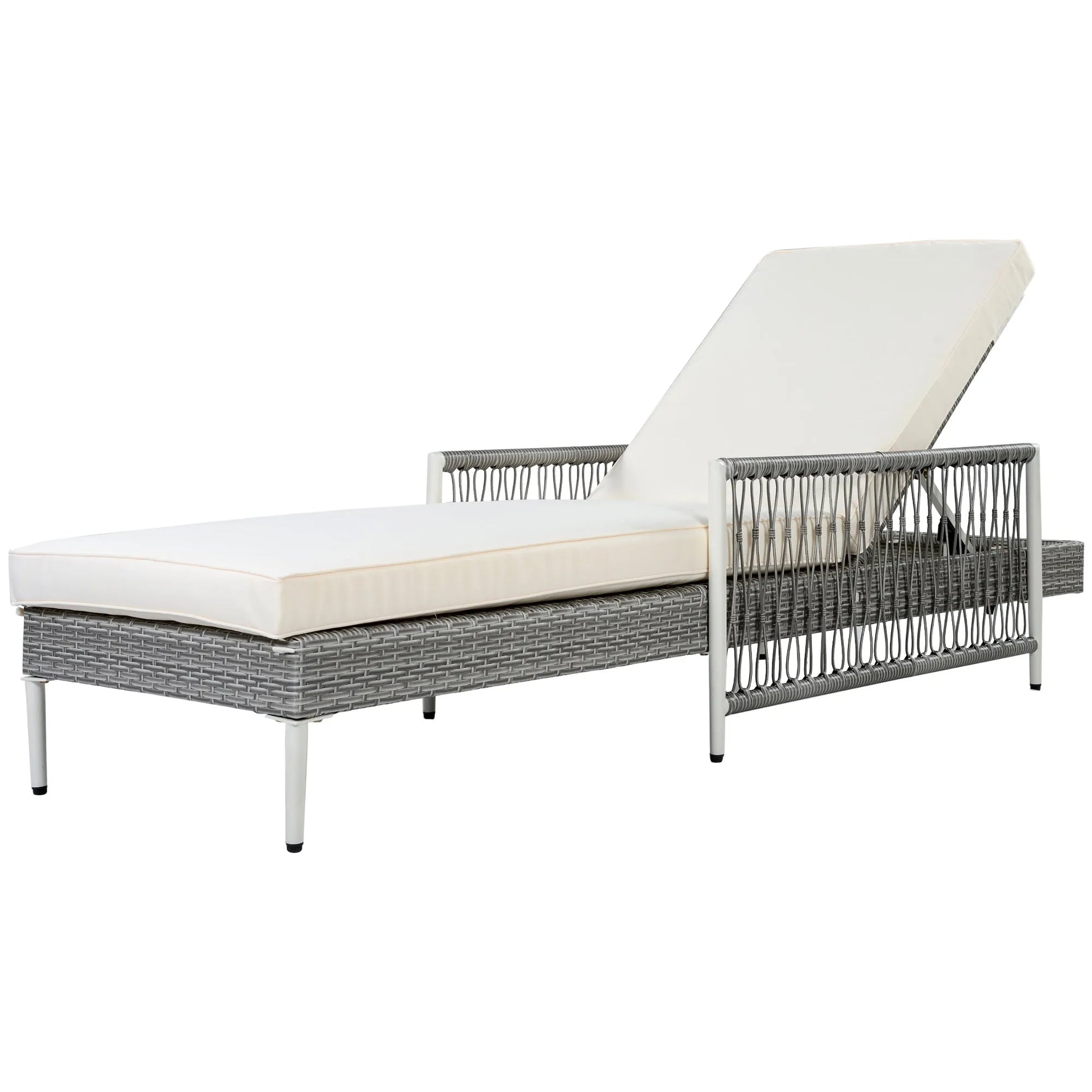 All-Weather PE Rattan Adjustable Chaise Lounge with Cushion – Gray – view 10
