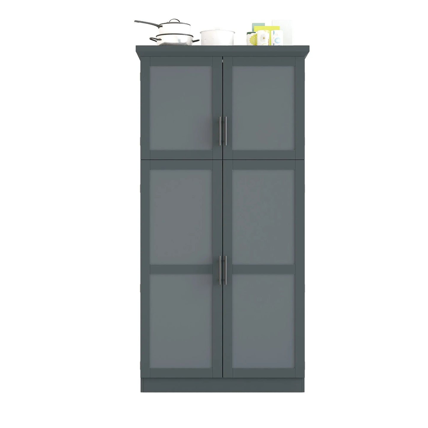 70.9-Inch Freestanding Kitchen Pantry Cabinet with Pull-Out Trays – Gray – view 10