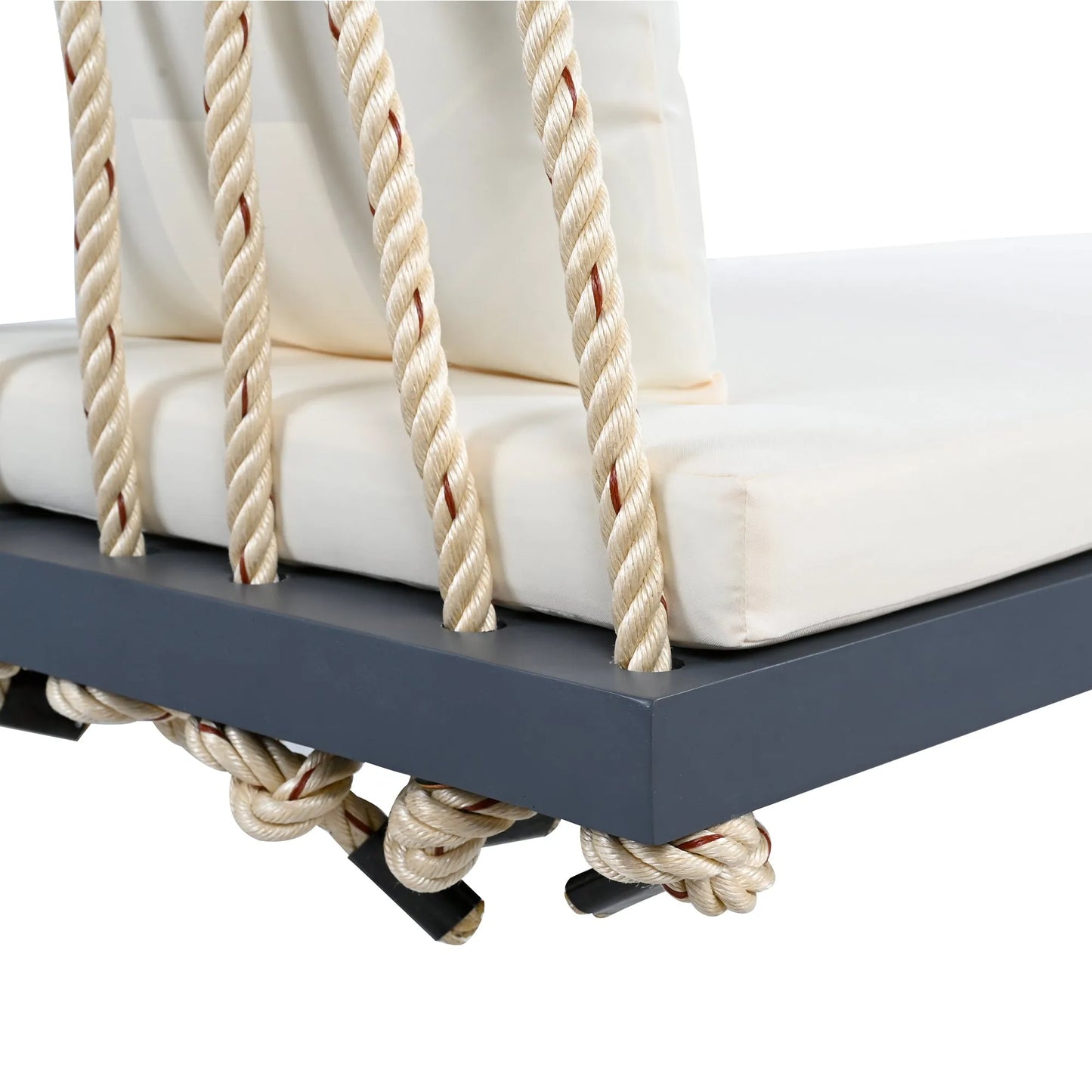Acacia Wood Porch Swing Bench with Cushions – Gray – view 11