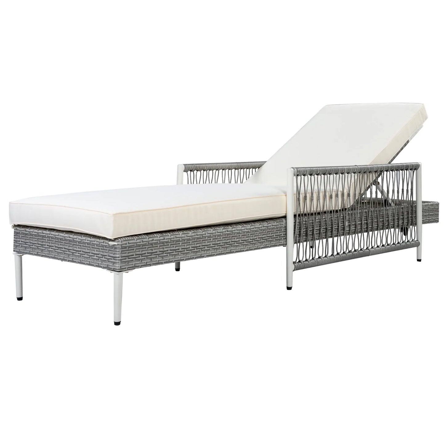 All-Weather PE Rattan Adjustable Chaise Lounge with Cushion – Gray – view 11