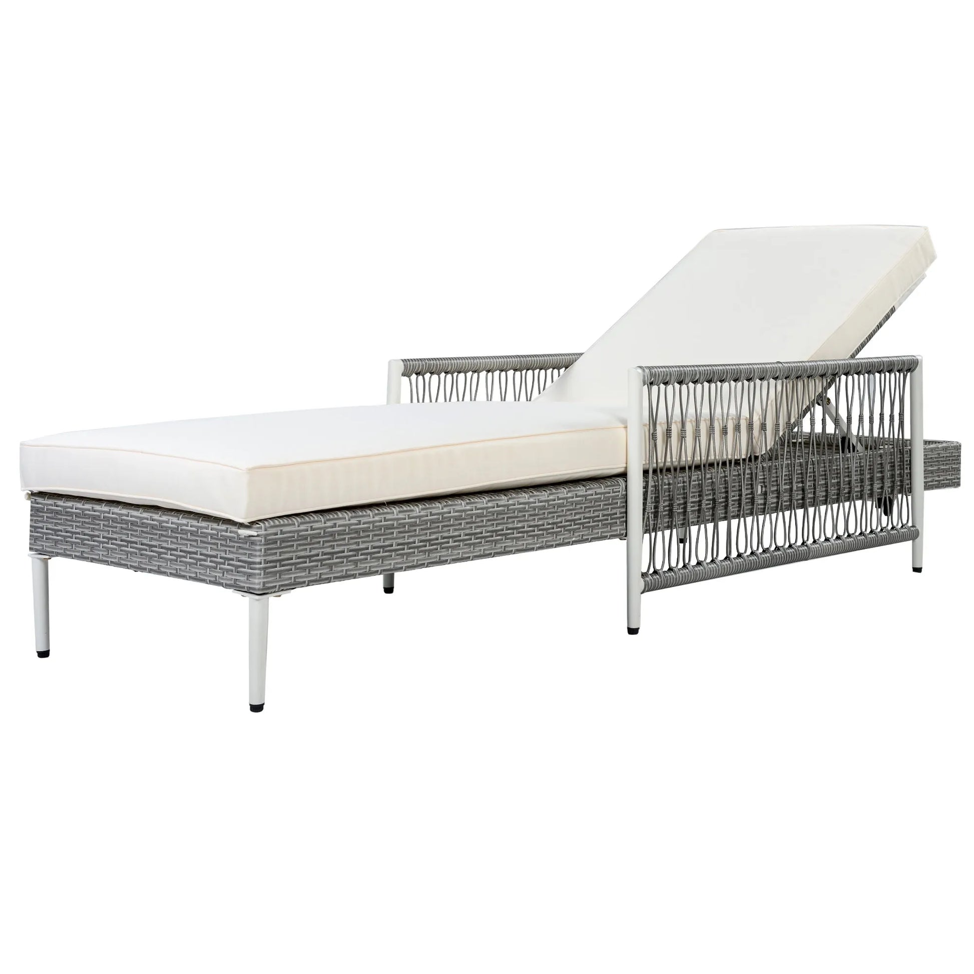 All-Weather PE Rattan Adjustable Chaise Lounge with Cushion – Gray – view 11