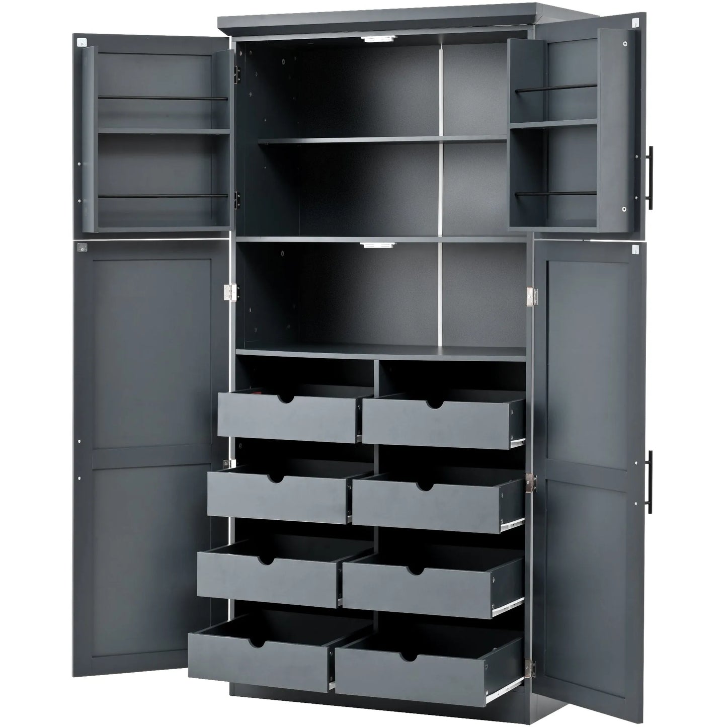 70.9-Inch Freestanding Kitchen Pantry Cabinet with Pull-Out Trays – Gray – view 11