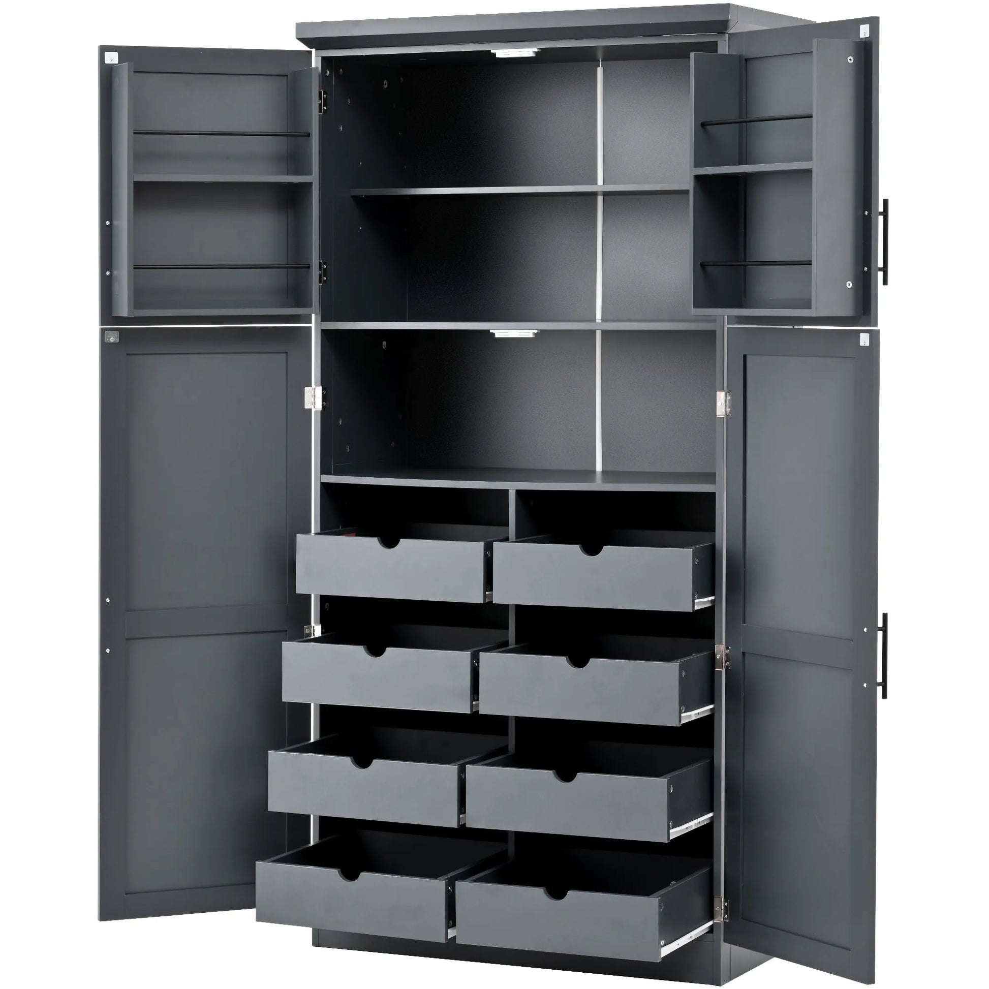 70.9-Inch Freestanding Kitchen Pantry Cabinet with Pull-Out Trays – Gray – view 11
