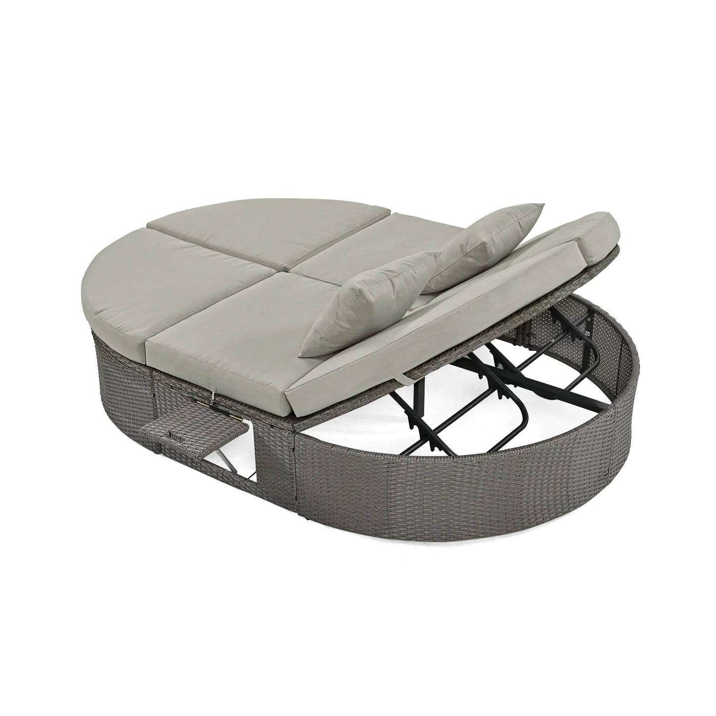 2-Person Rattan Outdoor Daybed with Adjustable Backrests – Gray – view 11