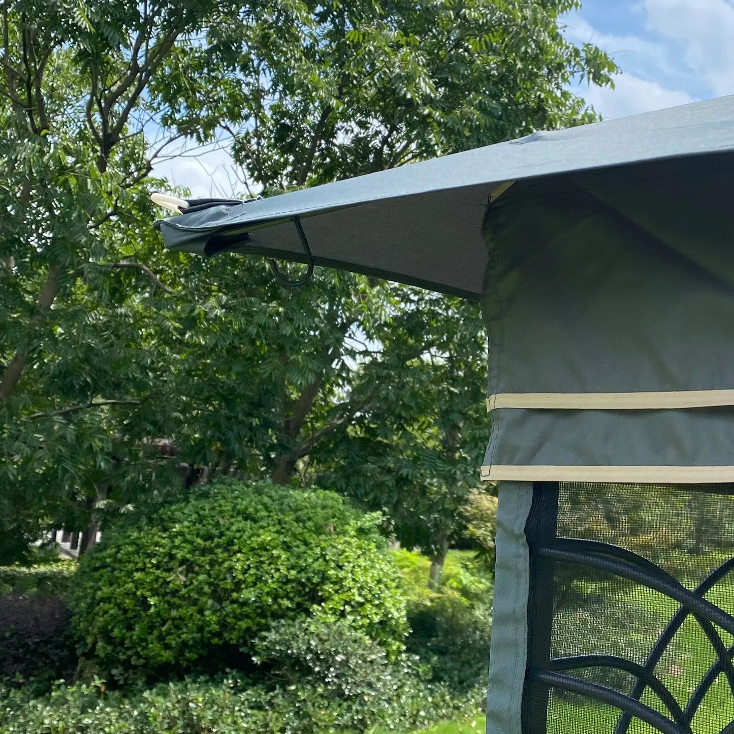 13 × 10-Foot Double-Roof Patio Gazebo with Mosquito Netting – Gray – view 11
