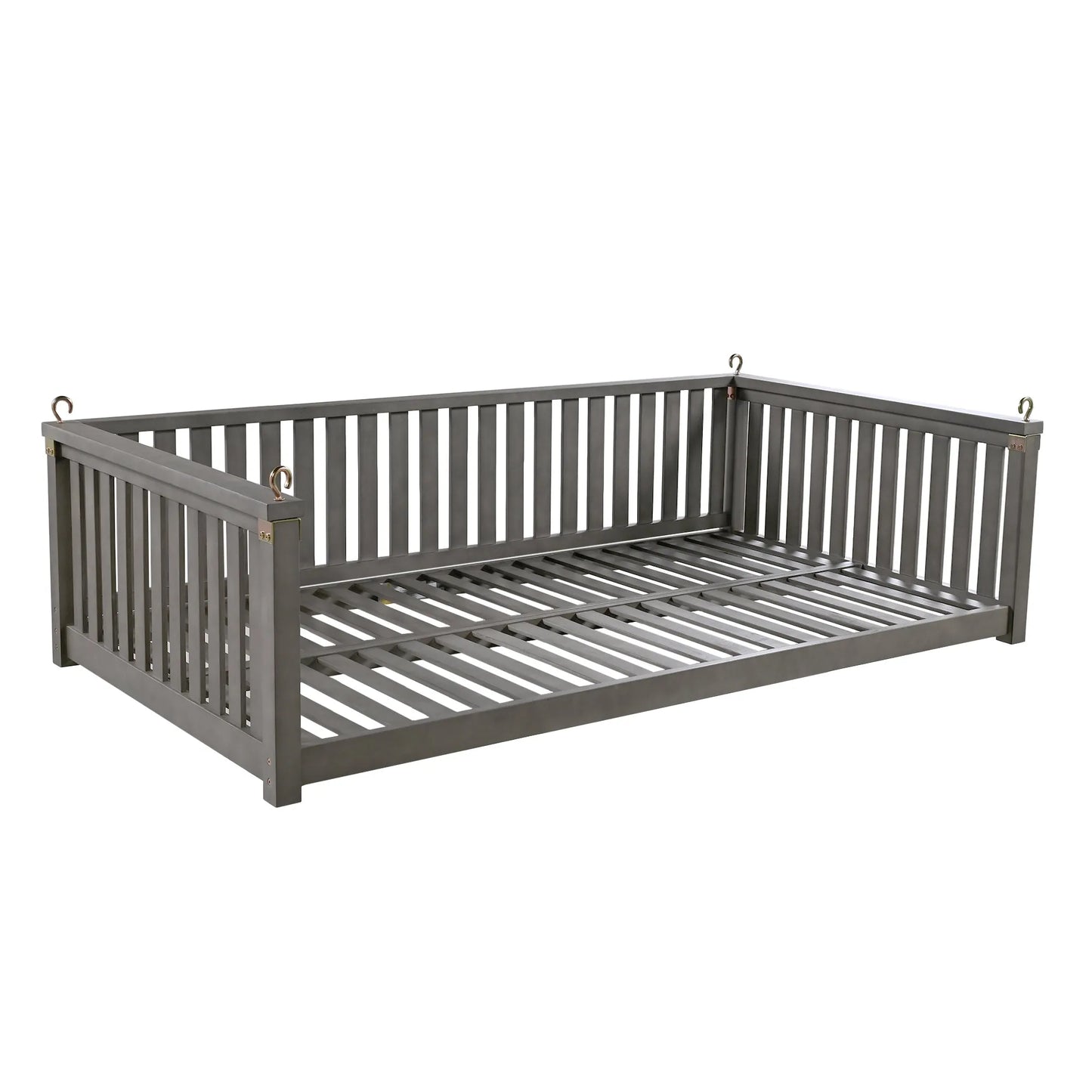 Acacia Wood Twin-Size Porch Swing Bed – Gray – view 11