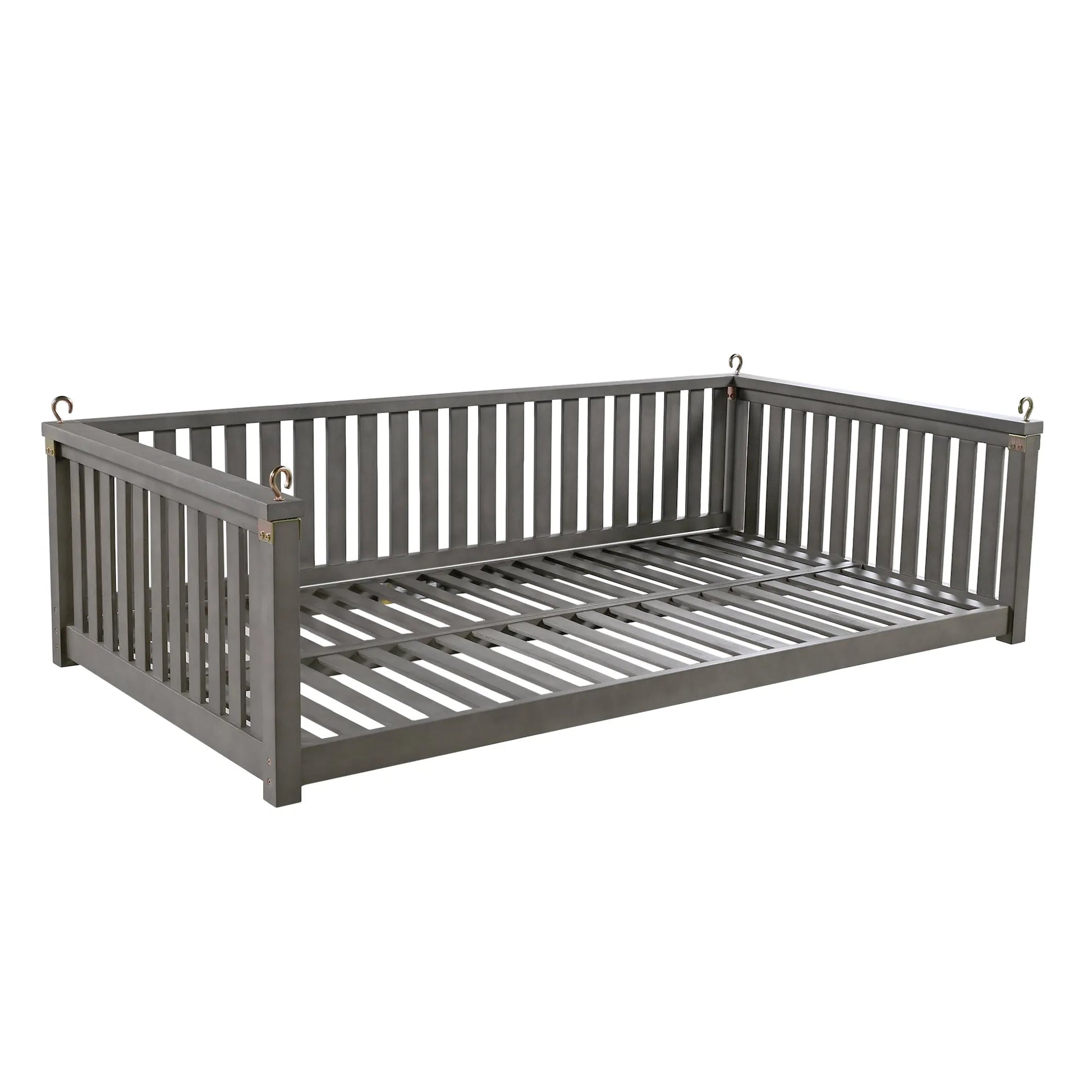 Acacia Wood Twin-Size Porch Swing Bed – Gray – view 11
