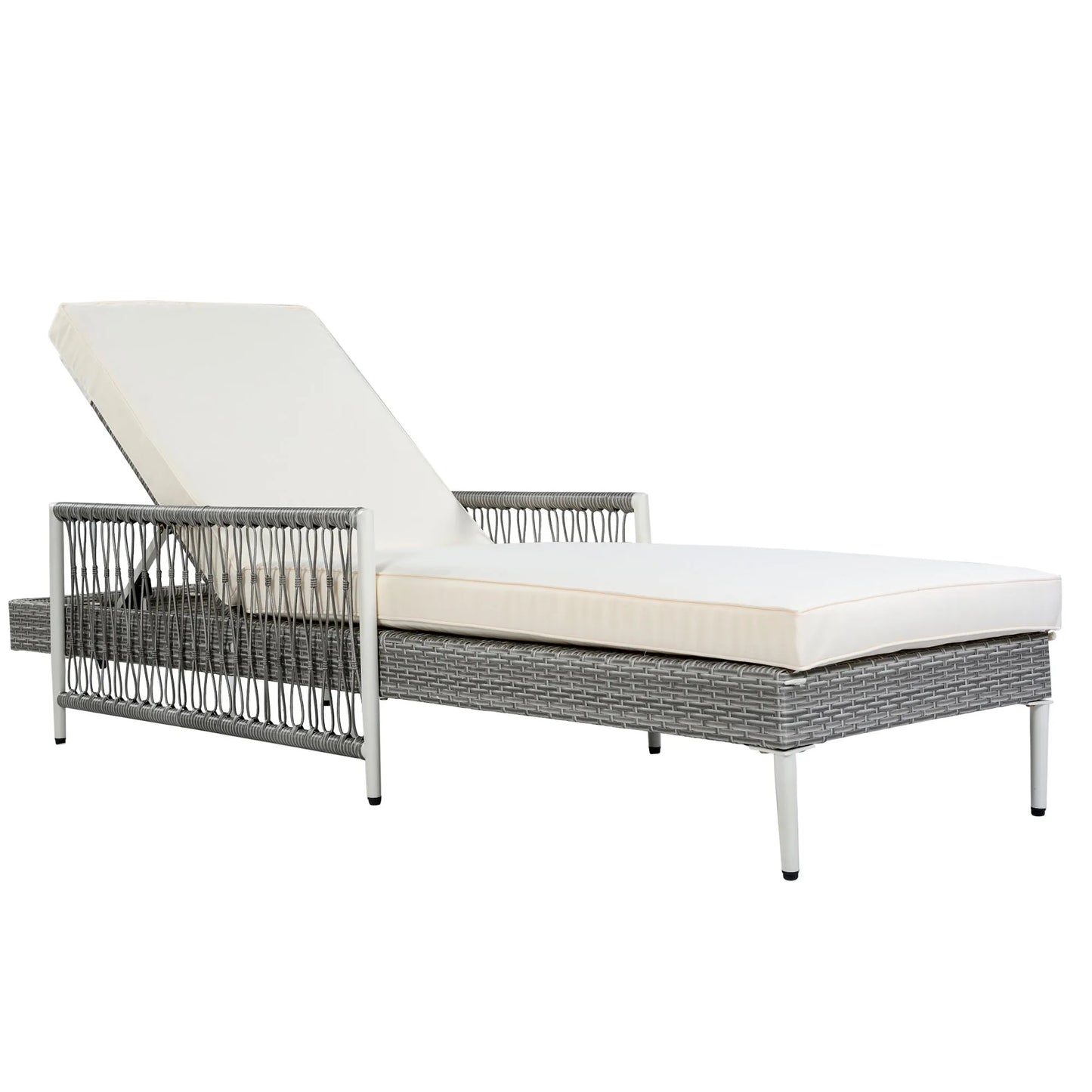 All-Weather PE Rattan Adjustable Chaise Lounge with Cushion – Gray – view 12