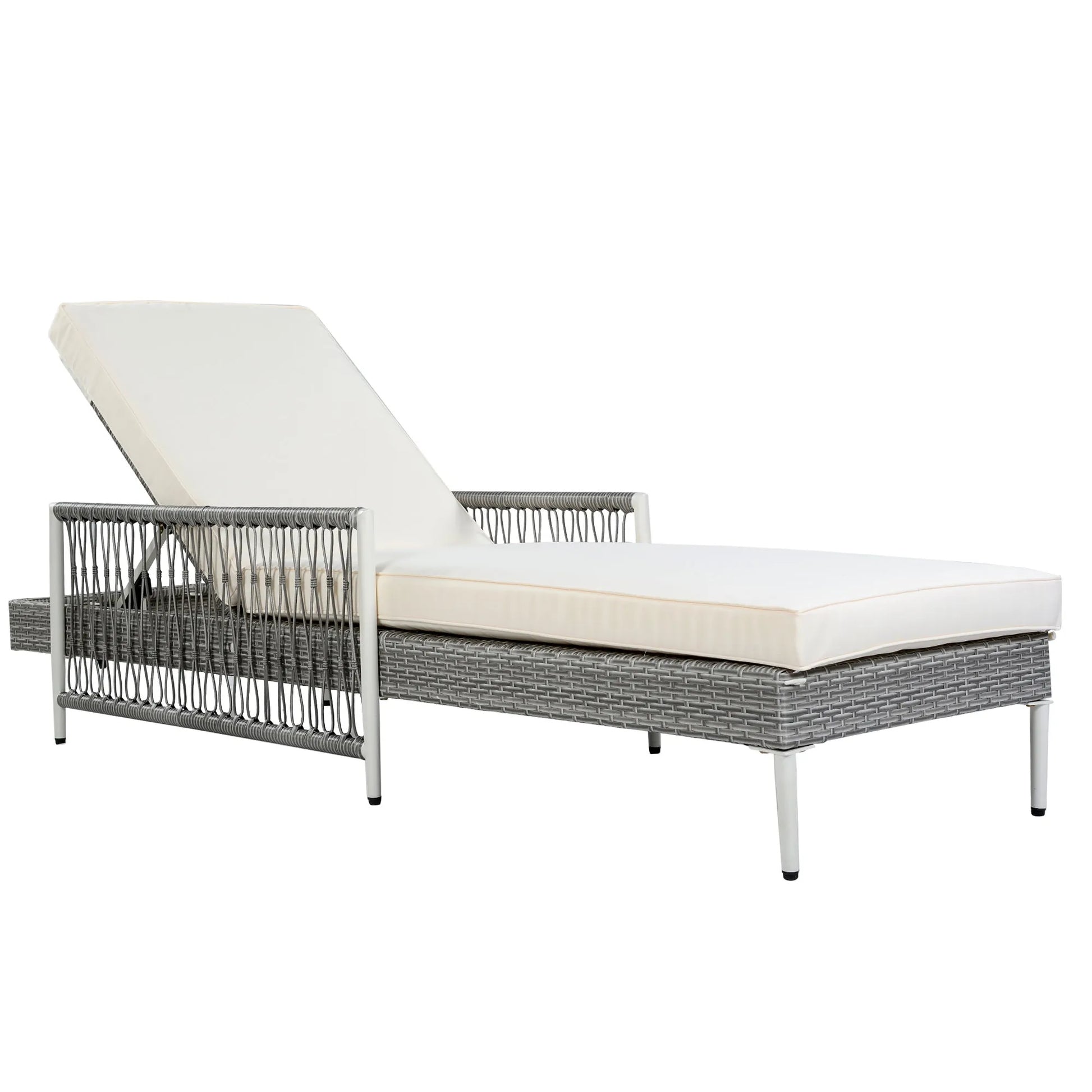 All-Weather PE Rattan Adjustable Chaise Lounge with Cushion – Gray – view 12