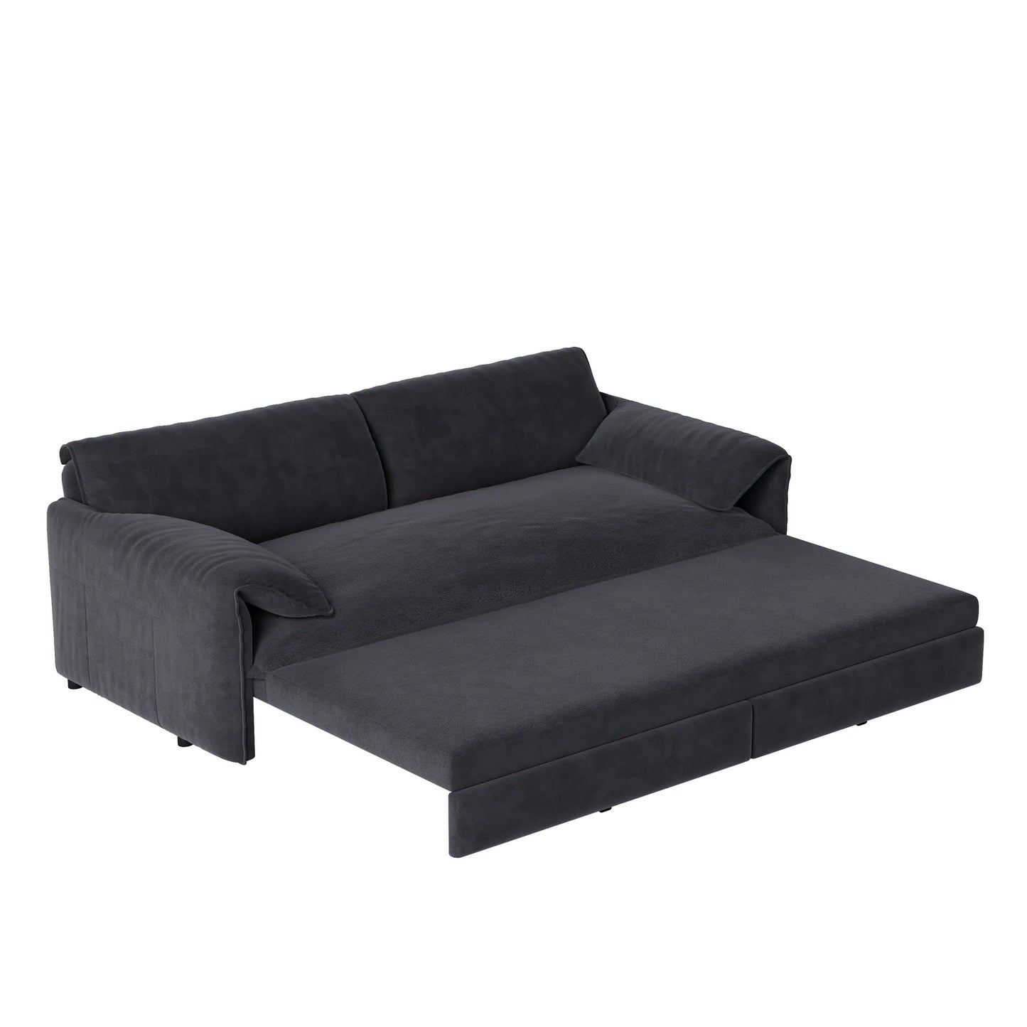 66-Inch Velvet Pull-Out Sofa Bed with Side Storage – Beige / White – view 12