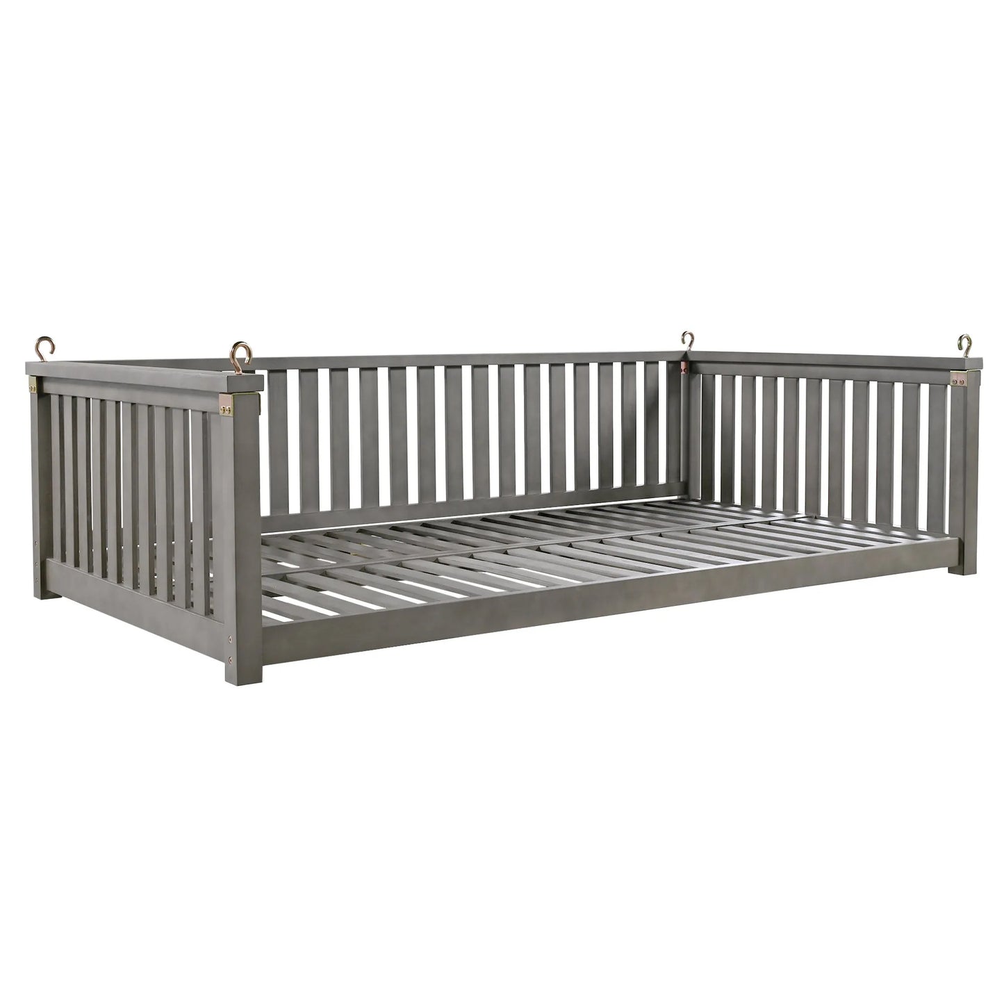 Acacia Wood Twin-Size Porch Swing Bed – Gray – view 12