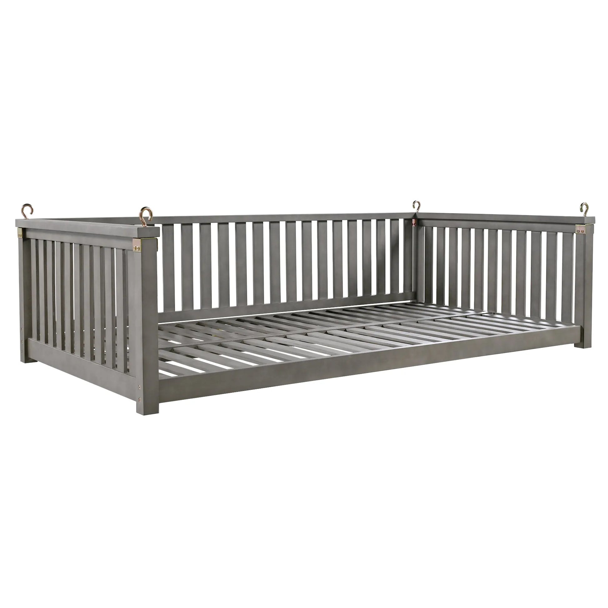 Acacia Wood Twin-Size Porch Swing Bed – Gray – view 12