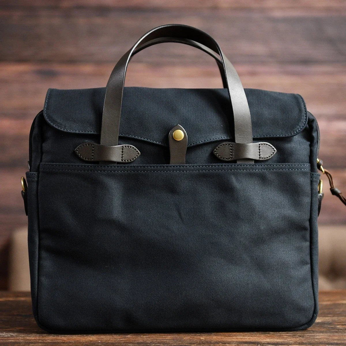 Gray blue oil-waxed canvas briefcase