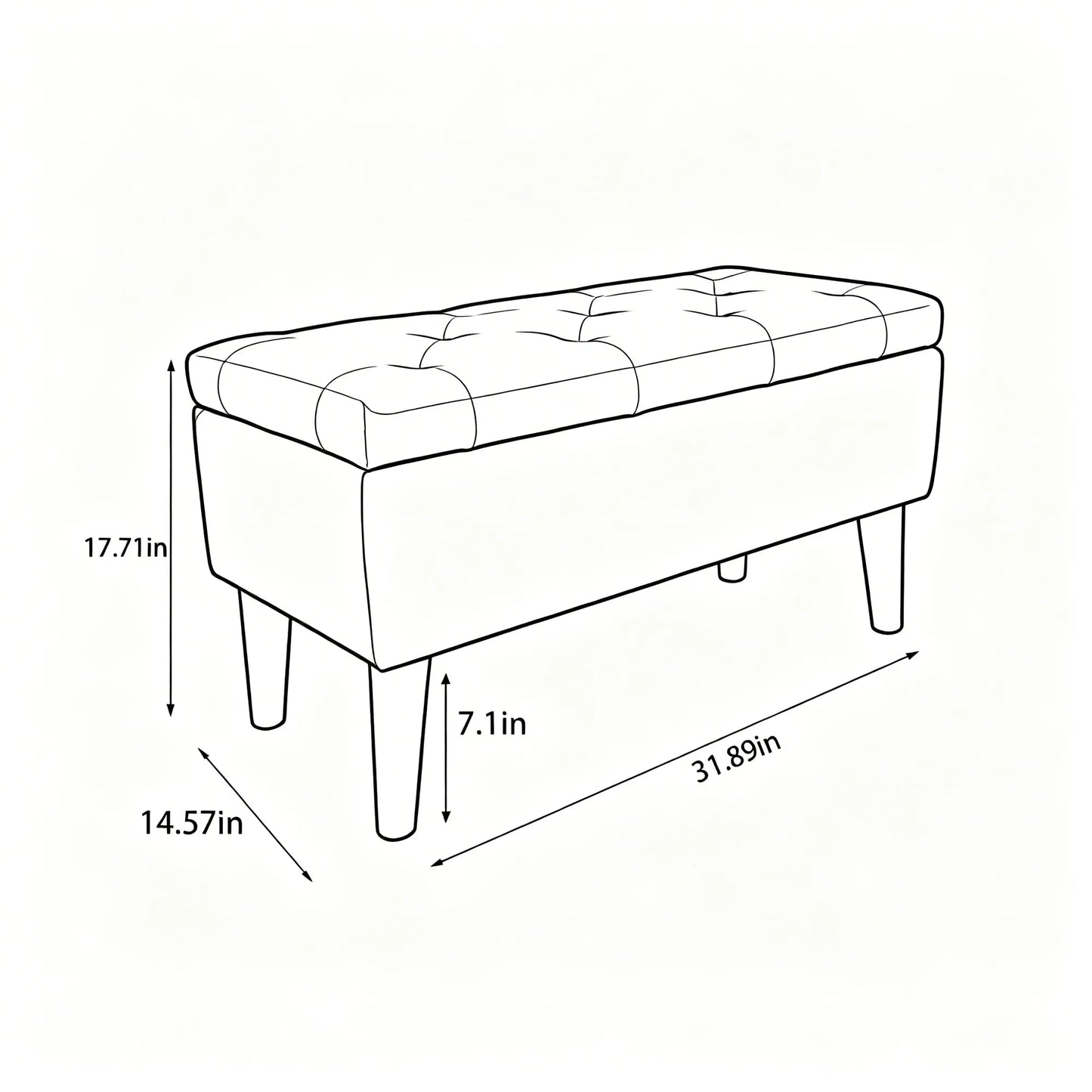 32-Inch Upholstered Storage Ottoman Bench with Built-In Tray – Gray Linen – view 10