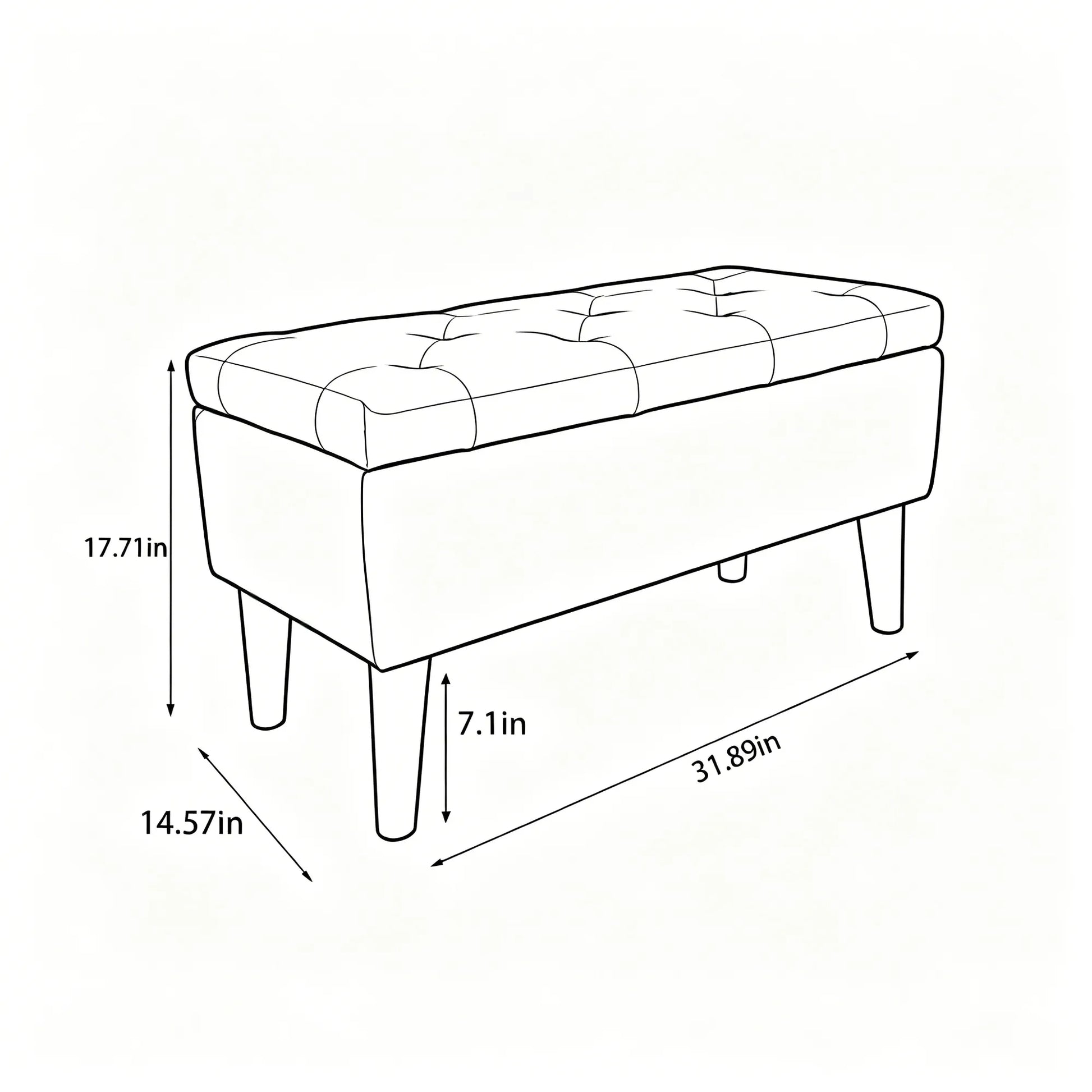 32-Inch Upholstered Storage Ottoman Bench with Built-In Tray – Gray Linen – view 10