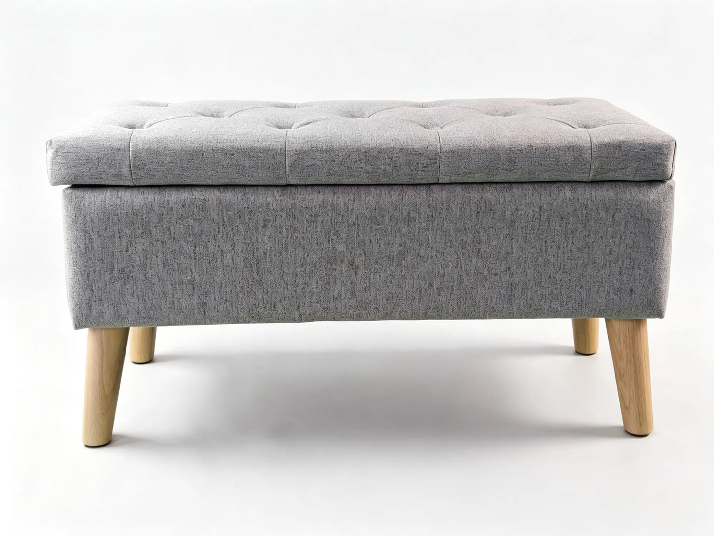 32-Inch Upholstered Storage Ottoman Bench with Built-In Tray – Gray Linen – view 11