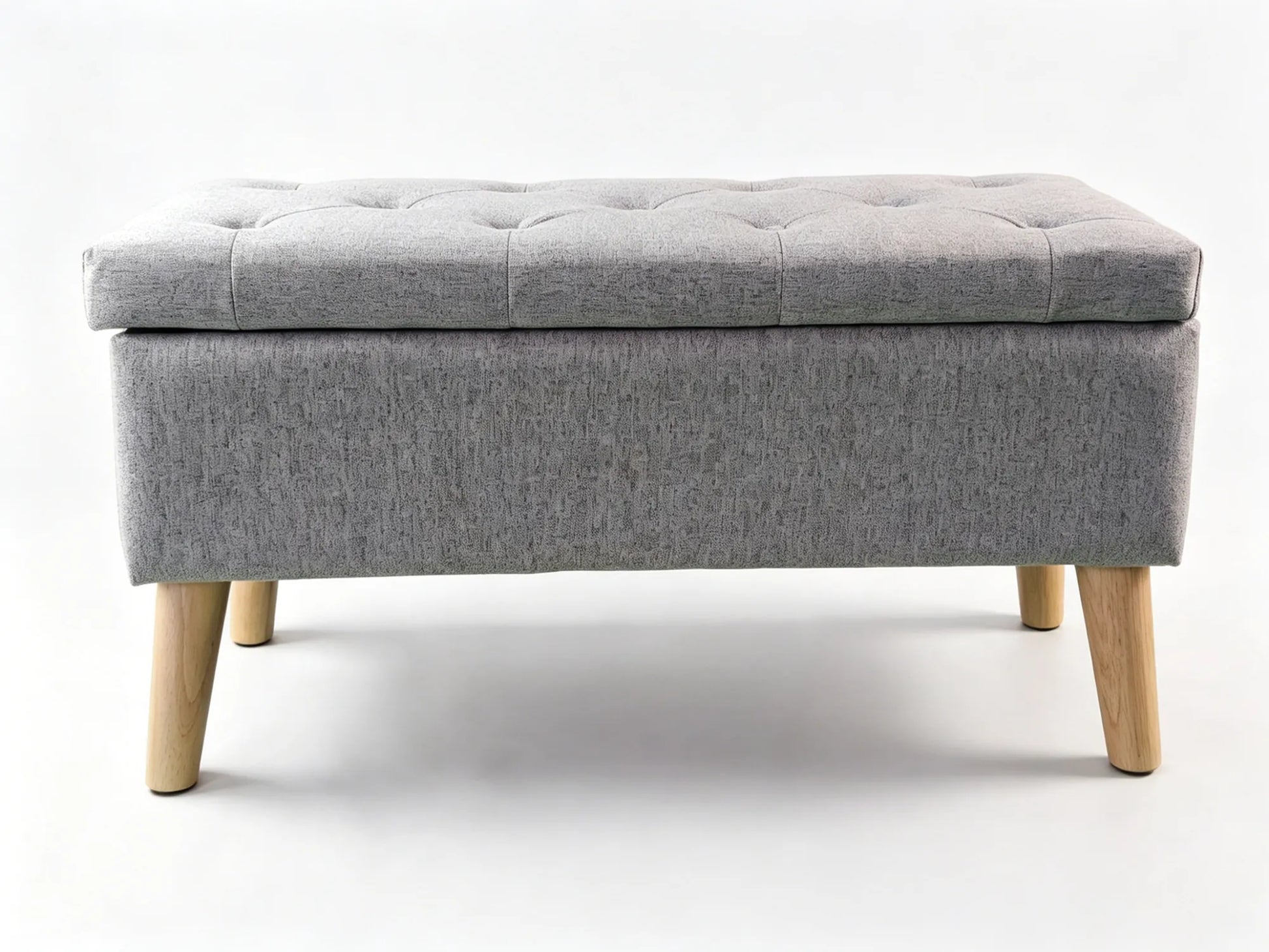 32-Inch Upholstered Storage Ottoman Bench with Built-In Tray – Gray Linen – view 11