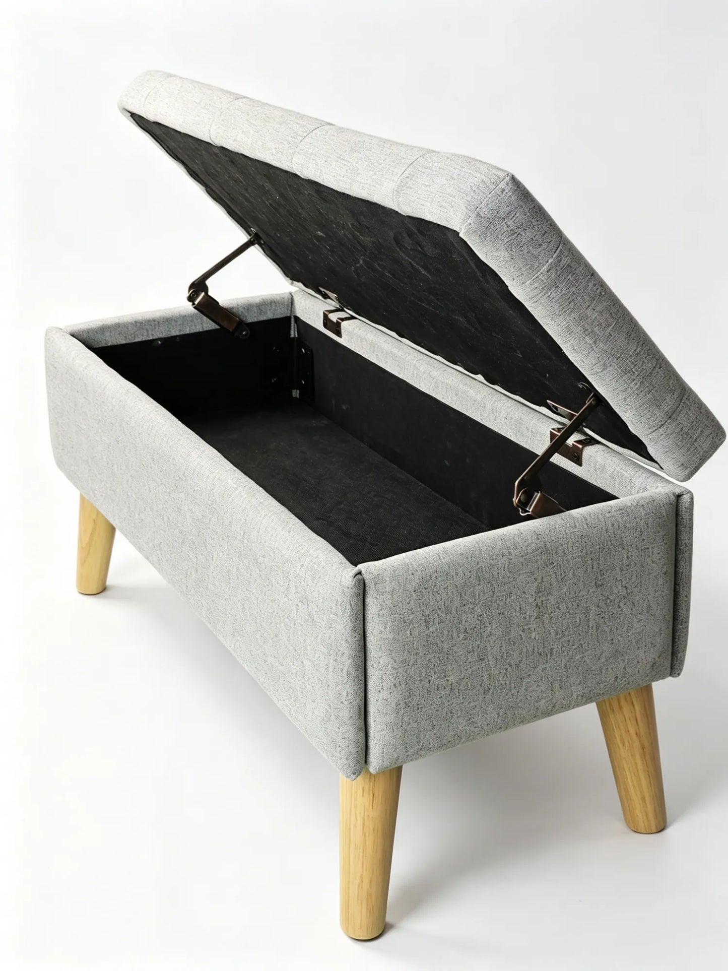 32-Inch Upholstered Storage Ottoman Bench with Built-In Tray – Gray Linen – view 12