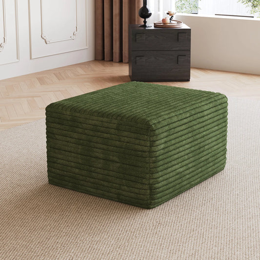 Corduroy Cube Ottoman, No Assembly Required – Green – view 1