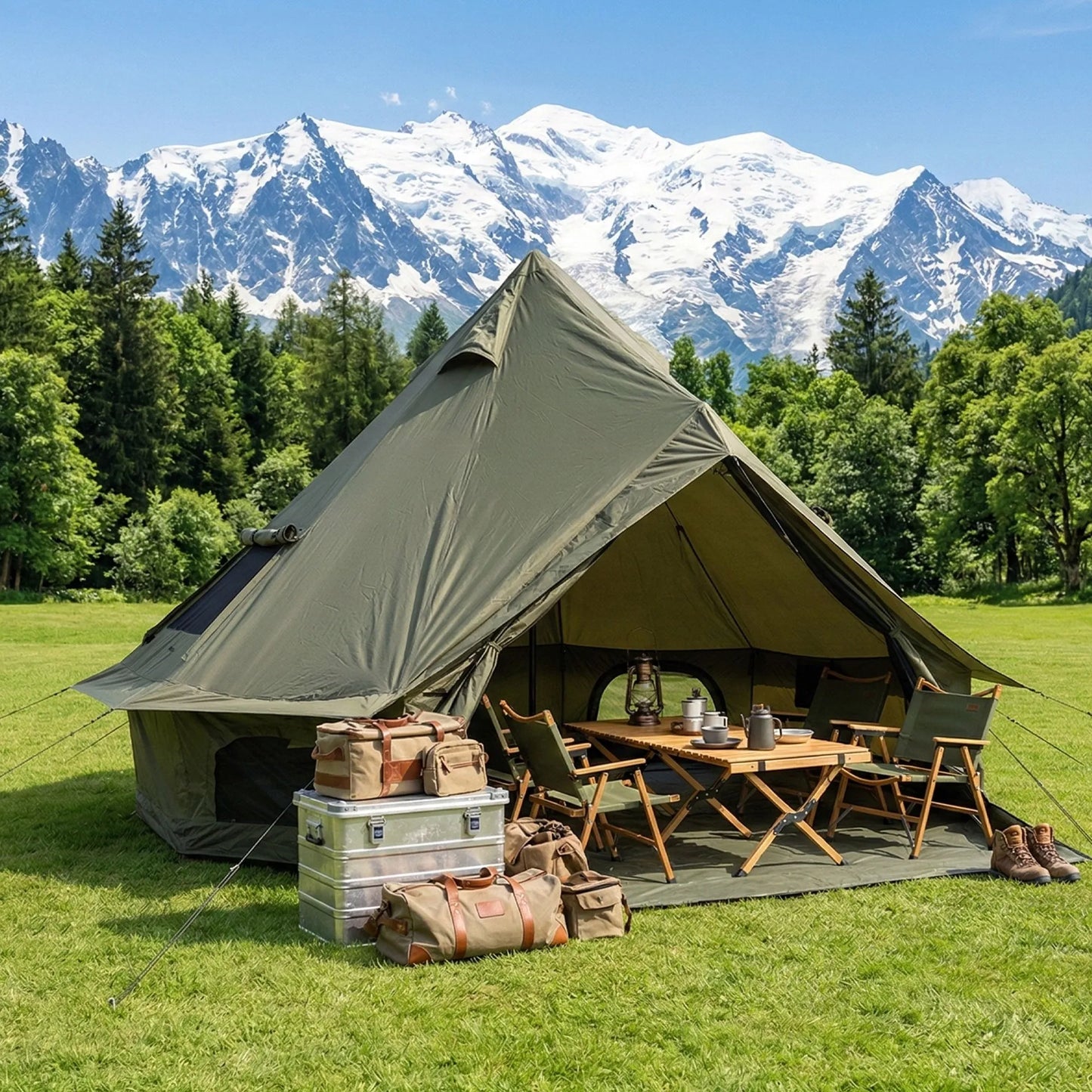 9.8-Foot Four-Season Bell Tent with Stove Jack – Green – view 1