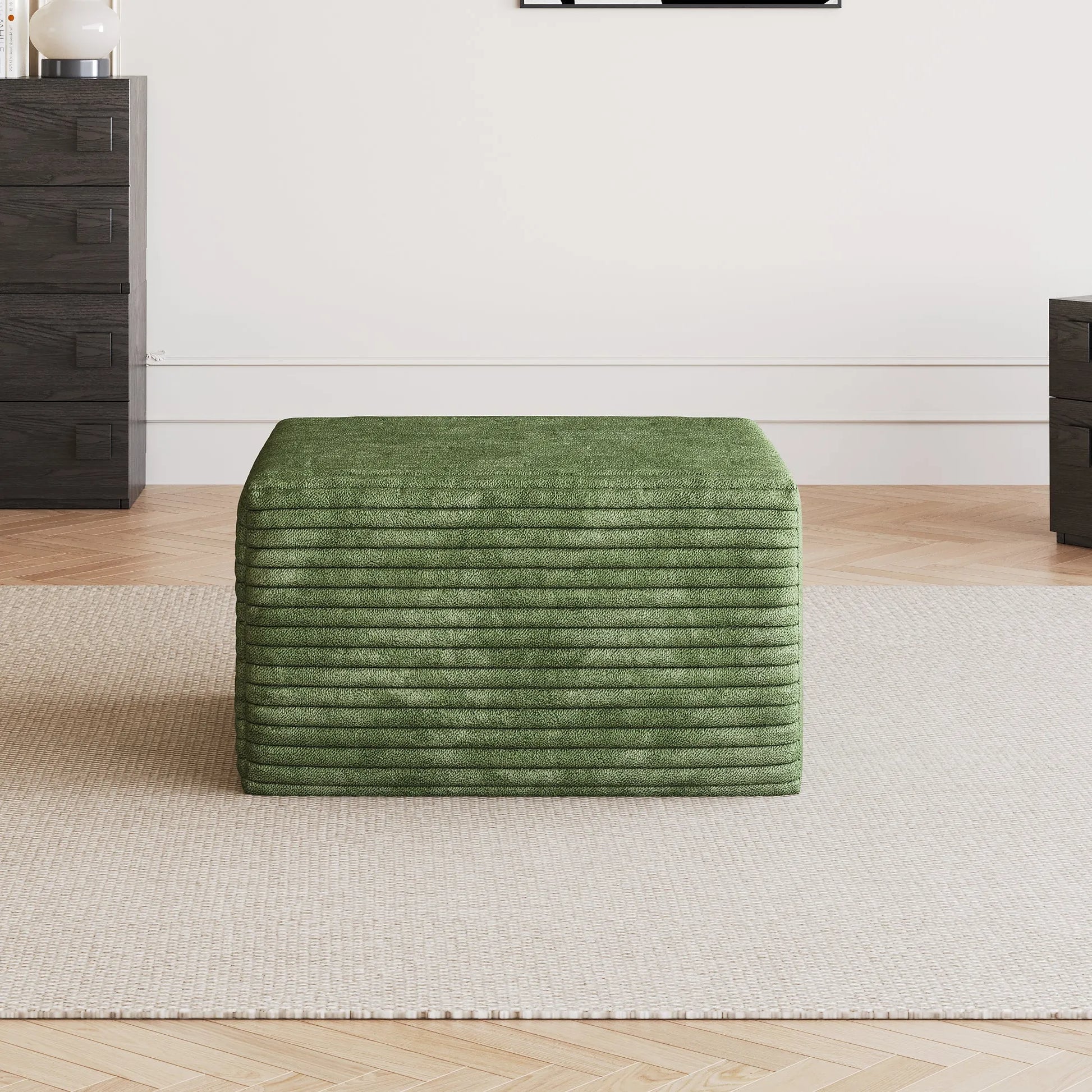 Corduroy Cube Ottoman, No Assembly Required – Green – view 3