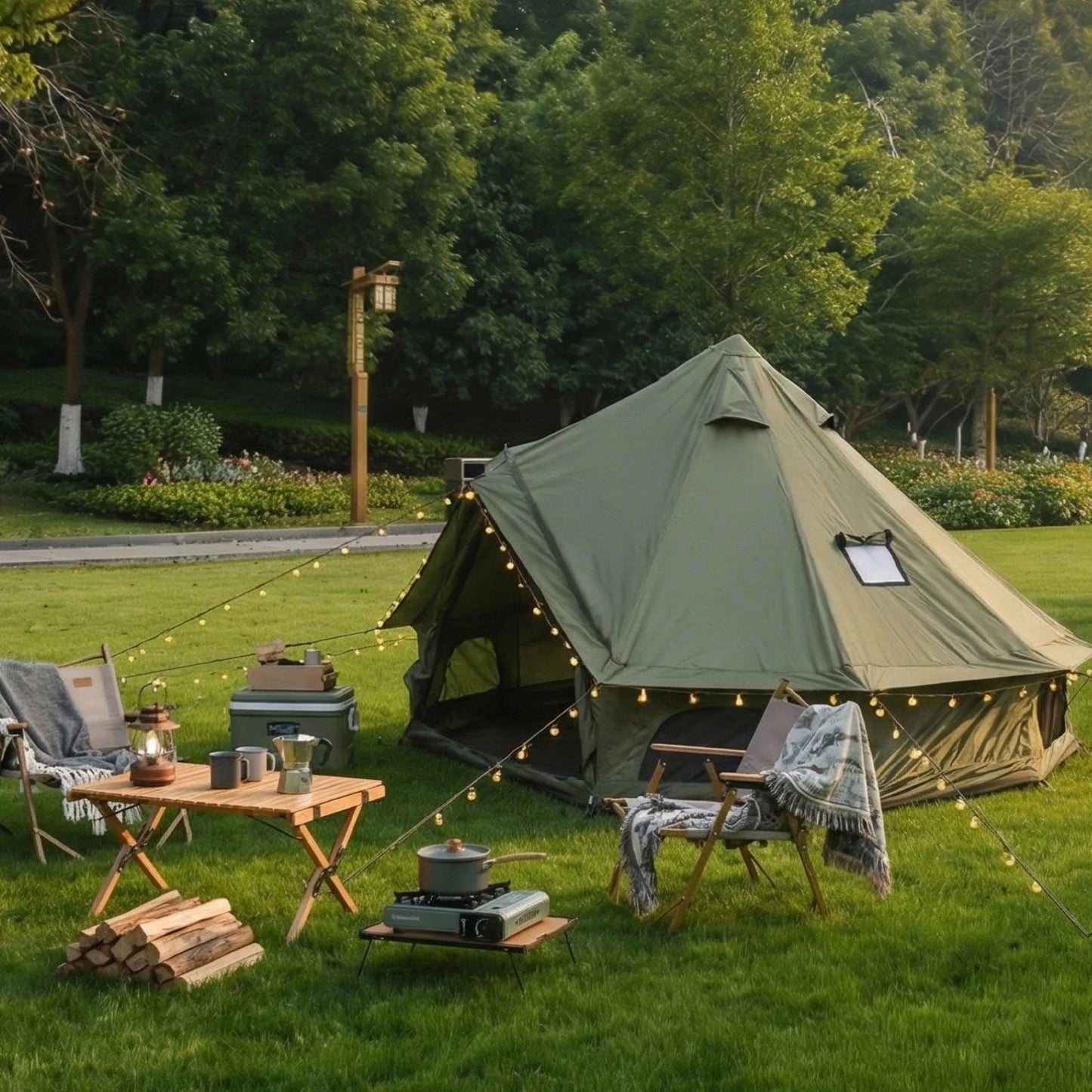 9.8-Foot Four-Season Bell Tent with Stove Jack – Green – view 6