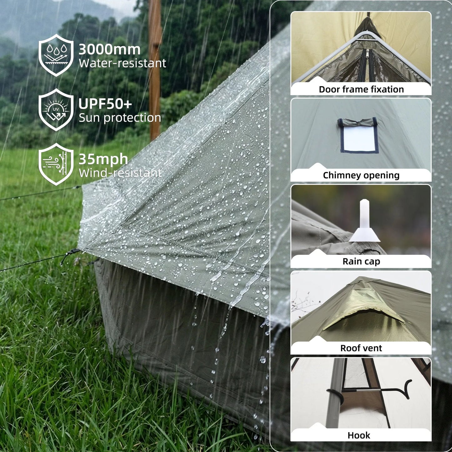 9.8-Foot Four-Season Bell Tent with Stove Jack – Green – view 8