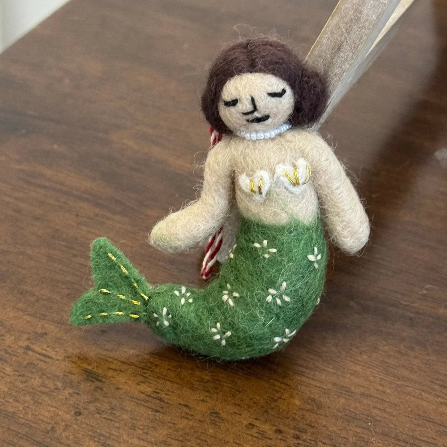 Green mini wool felt mermaid keyring charm