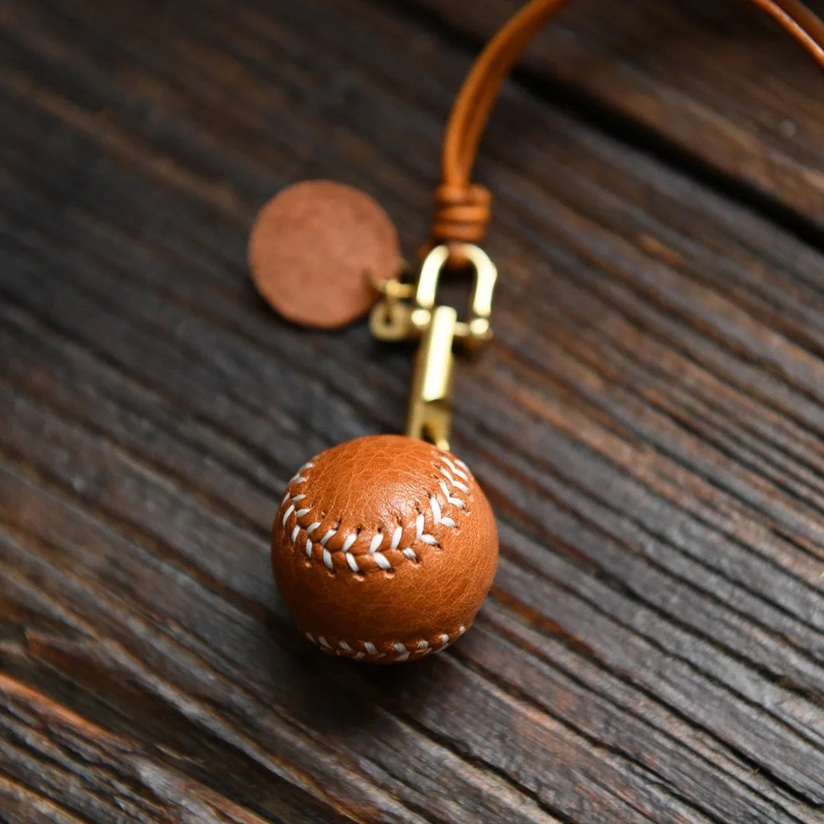 Sunset Yellow leather baseball keychain
