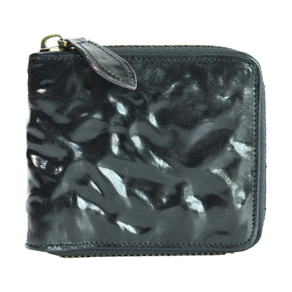 Studio front view of the black top-grain cowhide zip-around wallet
