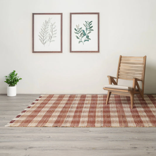 Handwoven Plaid Jute Area Rug