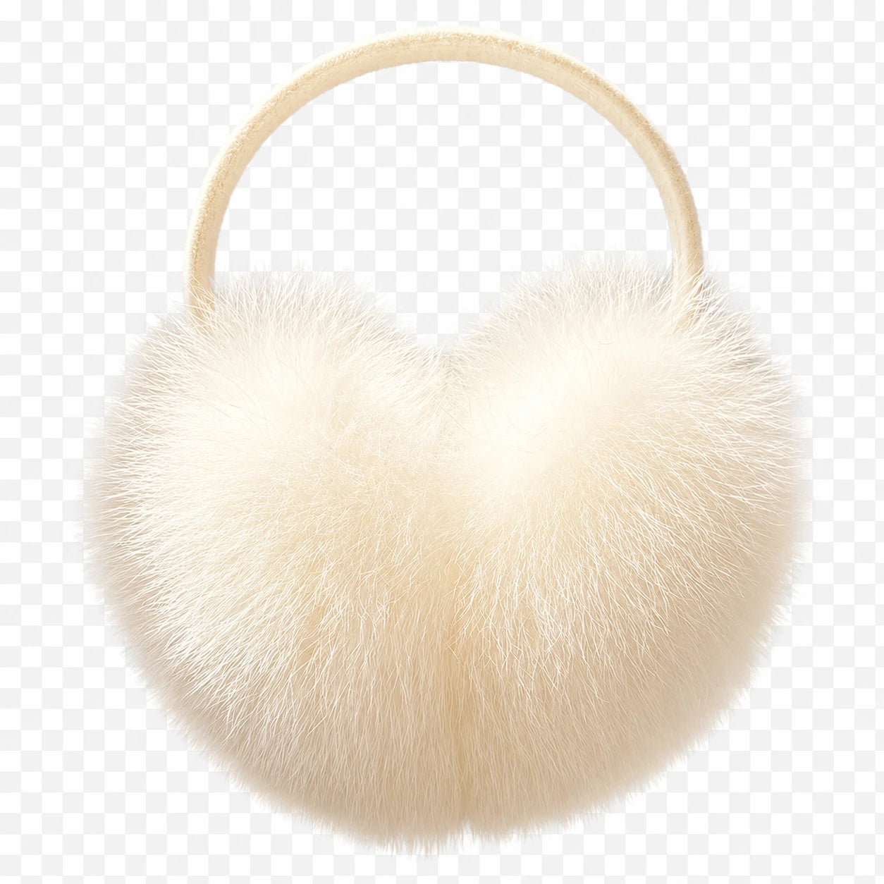 Ivory cream oversized genuine fox fur earmuffs, front product view