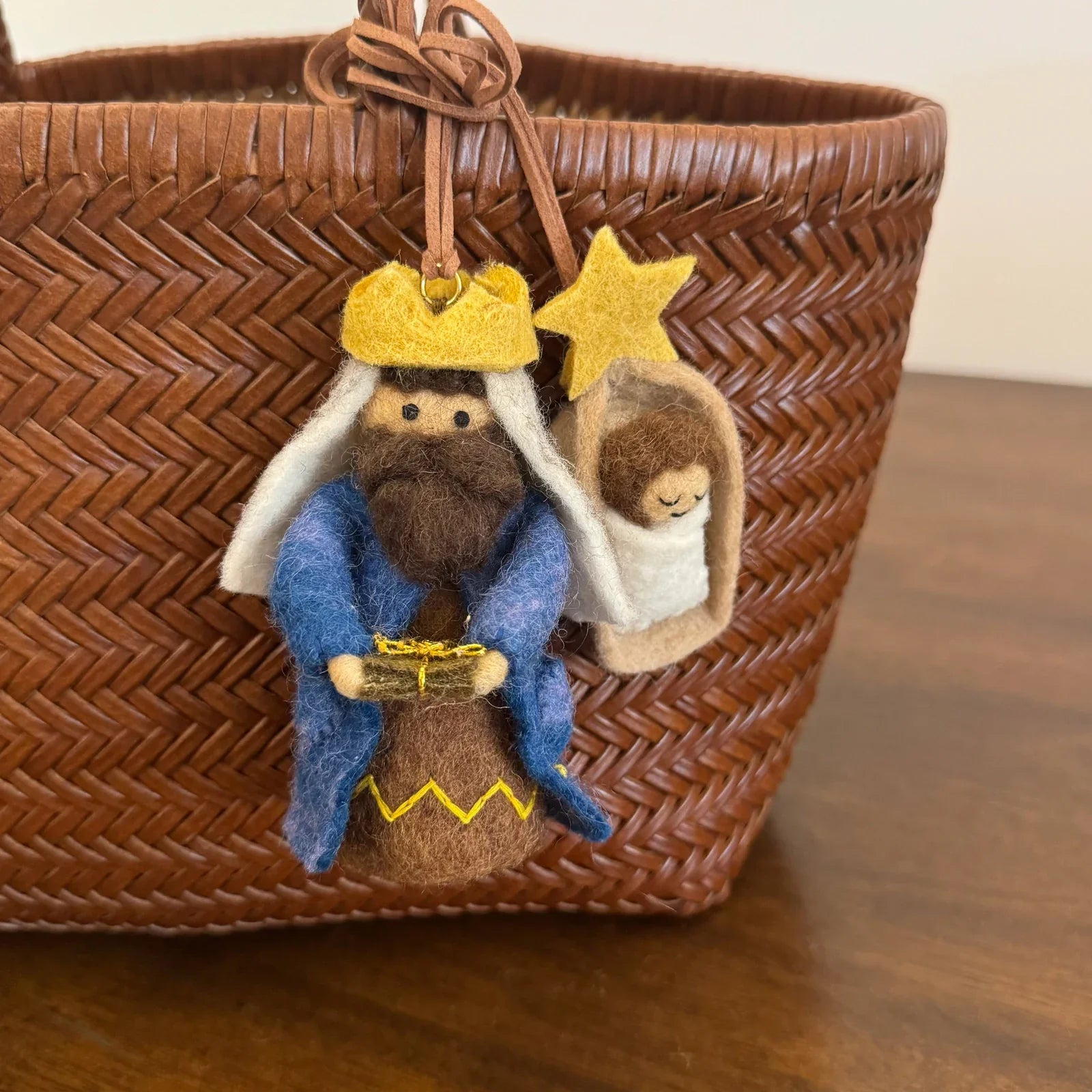 Close-up of the King and Little Prince wool felt charm set