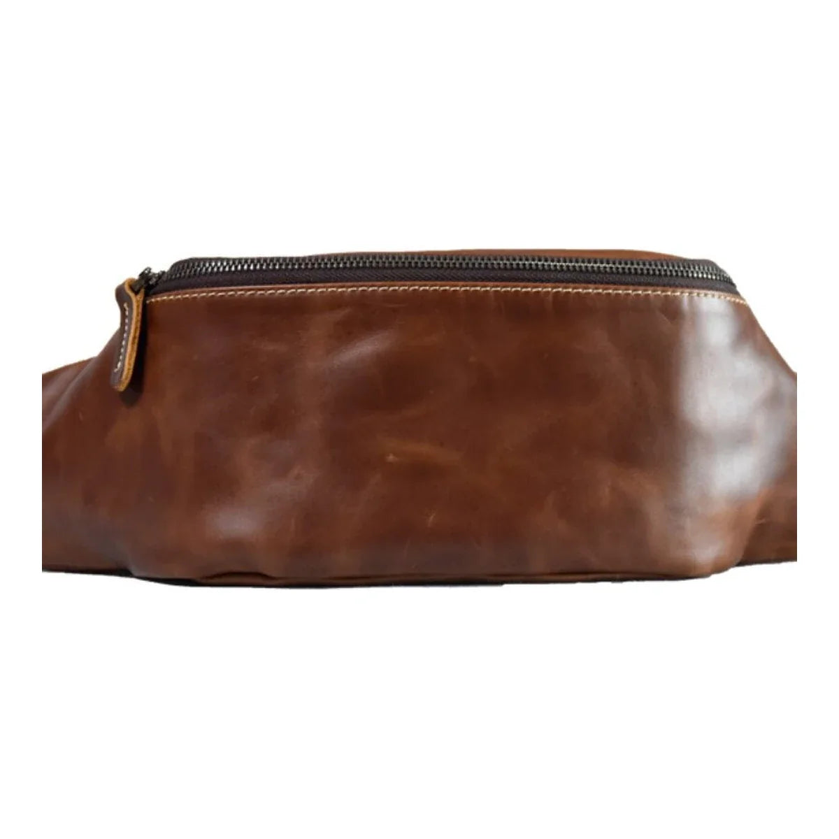 Brown top-grain leather sling bag front view