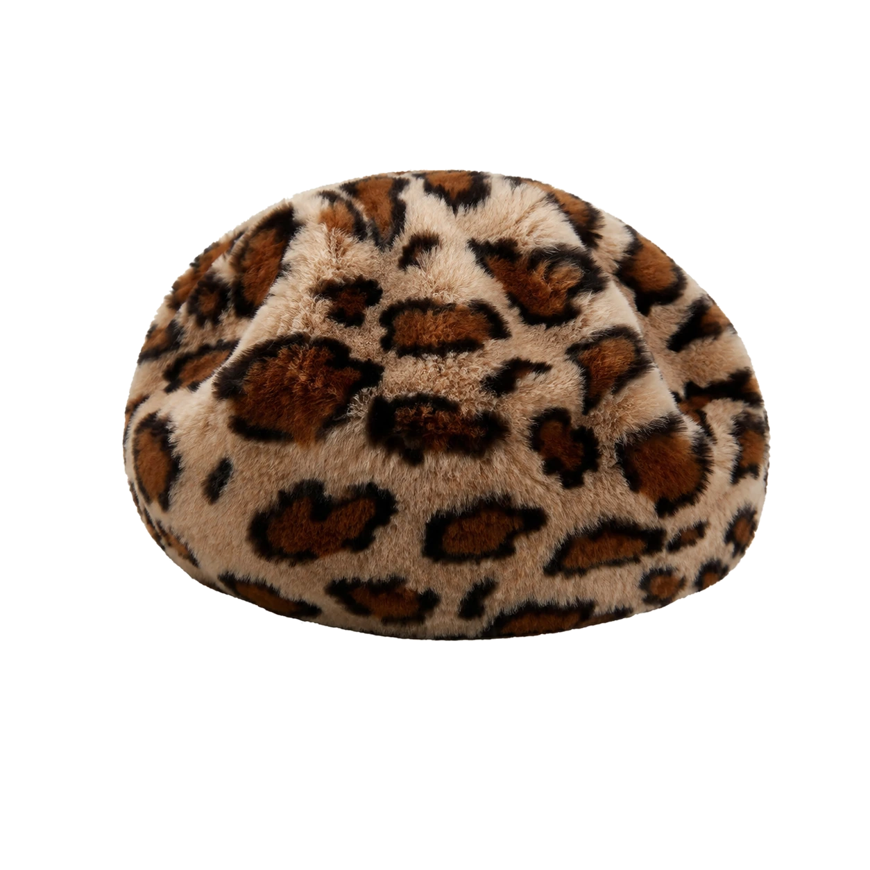 Leopard genuine Rex rabbit fur beret, front product view